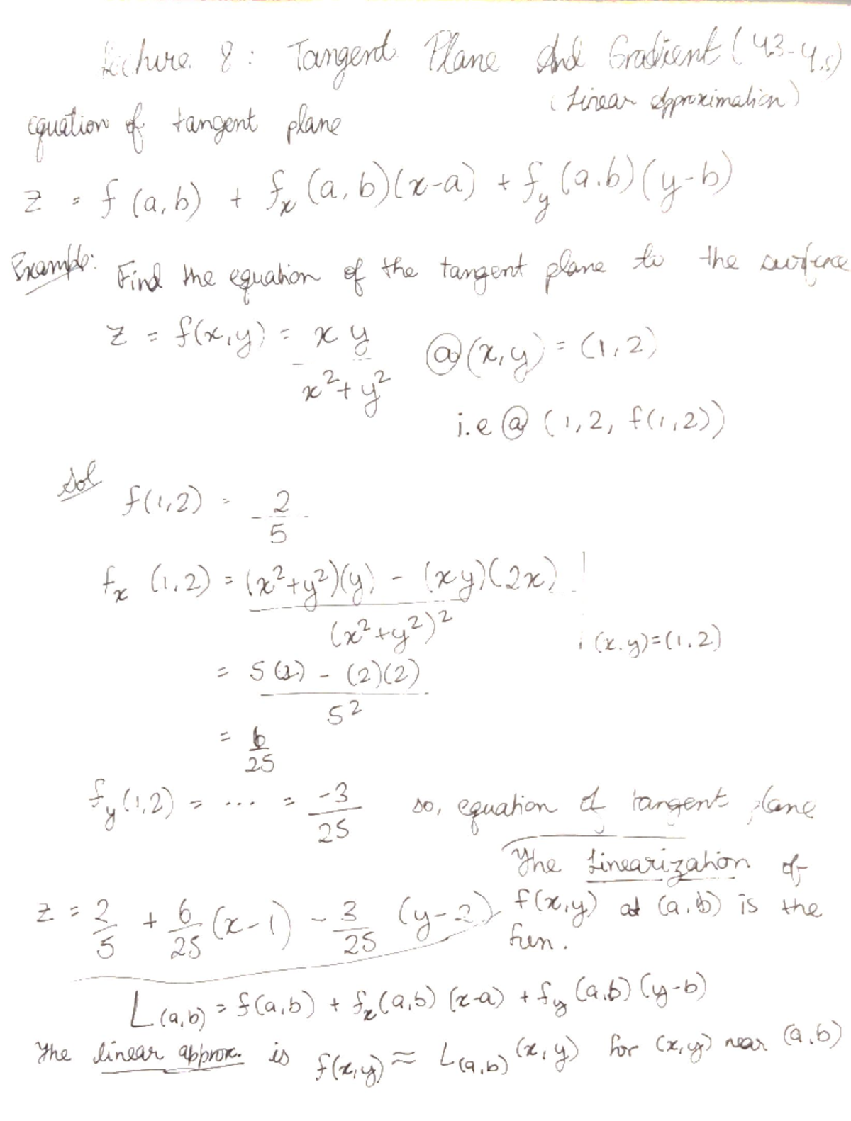 Lecture 8: Tangent Plane and Gradients, Linear Approximation. - » f (2 ...