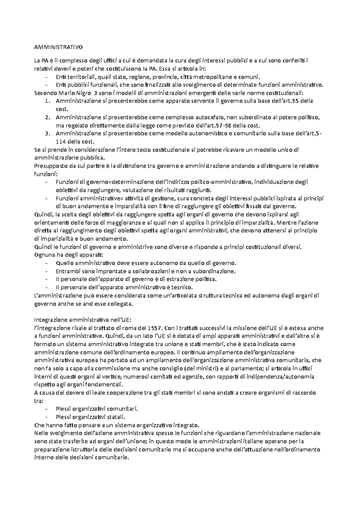 Amministrativo prima parte AMMINISTRATIVO La PA è il complesso