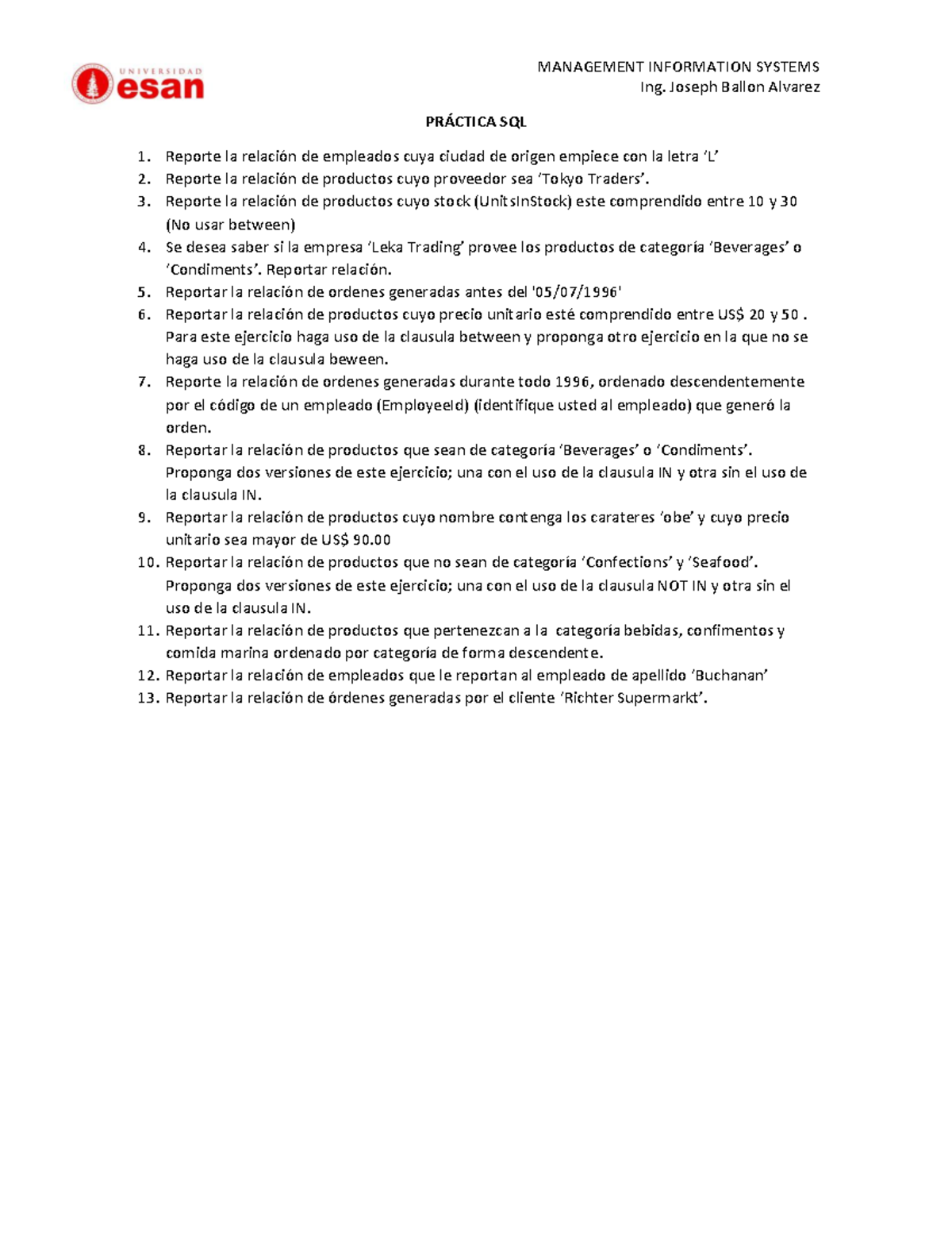 Ejercicios 2 - lectura - MANAGEMENT INFORMATION SYSTEMS Ing. Joseph ...