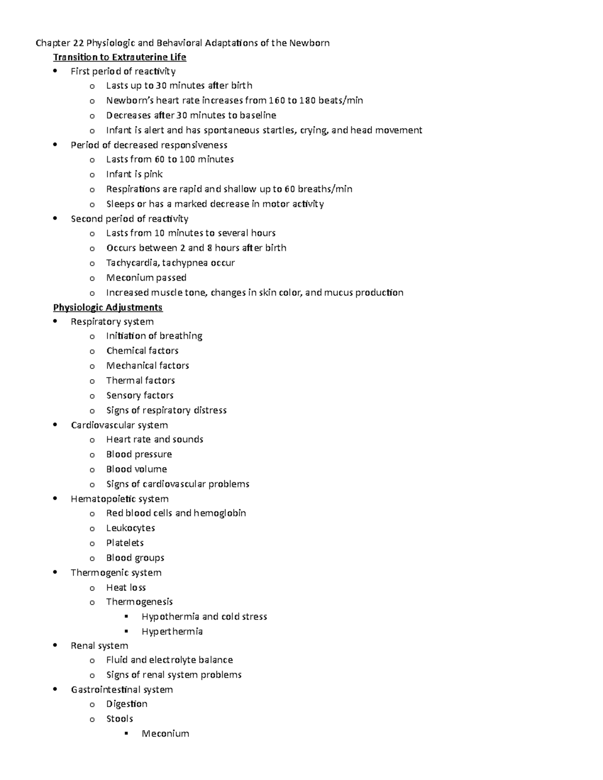 NURS 202 ch 22 outline - Chapter 22 Physiologic and Behavioral ...