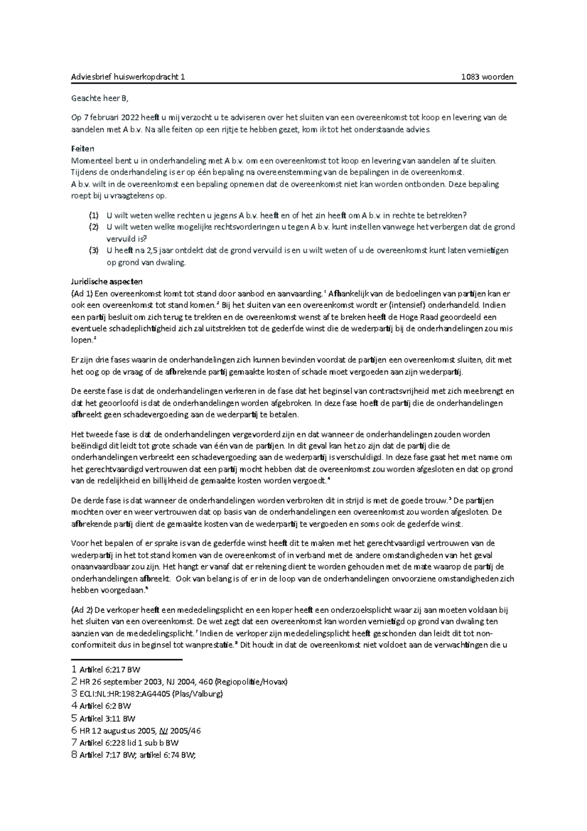 Adviesbrief Huiswerkopdracht 1 Verplichte Opdracht - Adviesbrief ...