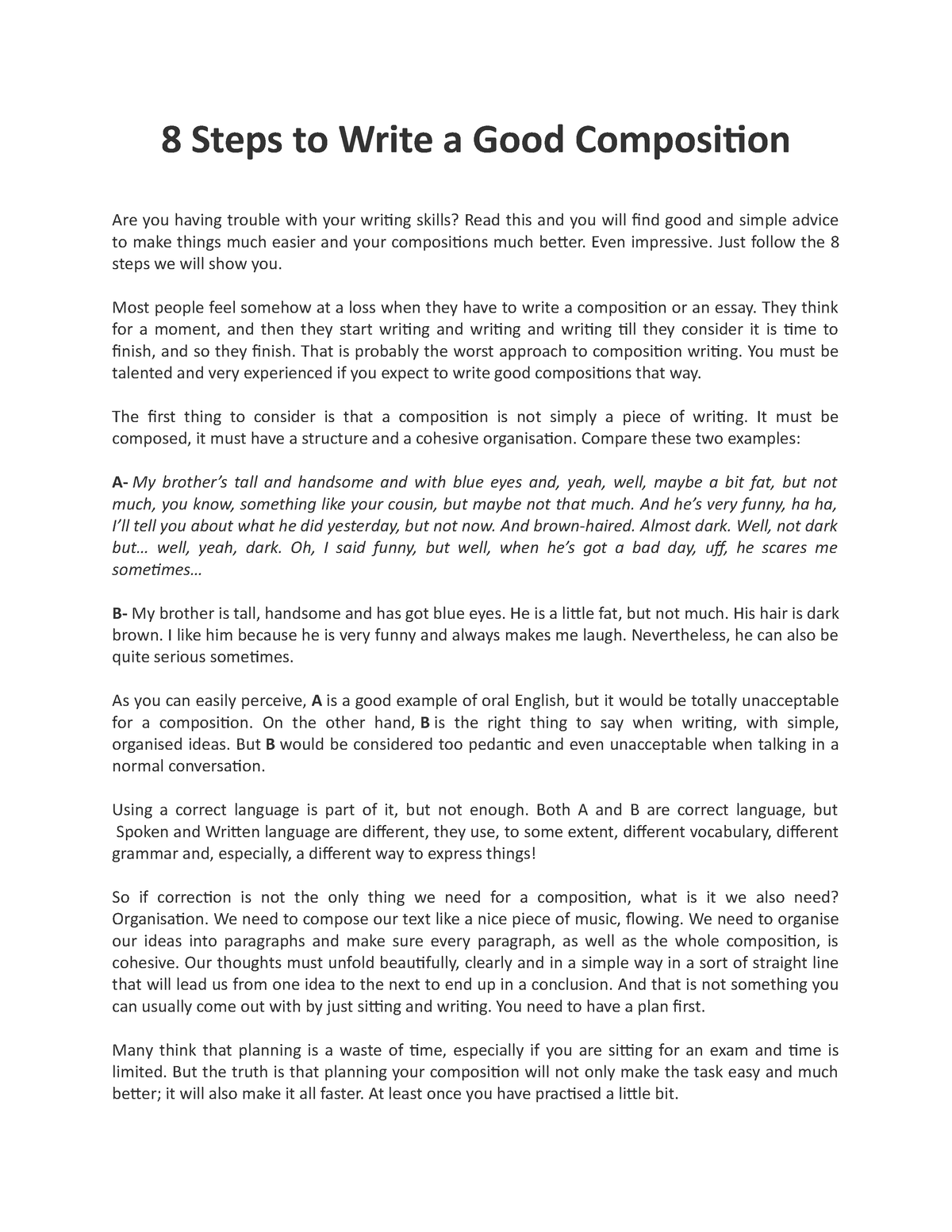 how to write a good composition about myself
