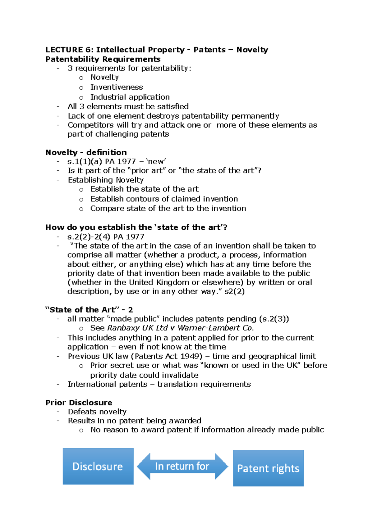 Lecture 6 LECTURE 6 Intellectual Property Patents Novelty Patentability Requirements 3