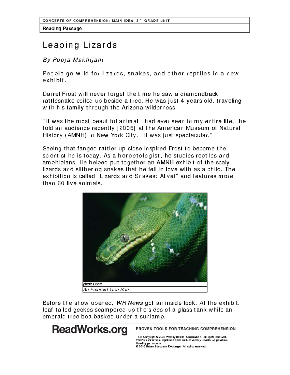 Appr Leaping Lizards Passage - C O N C E P T S O F C O M P R E H E N S ...