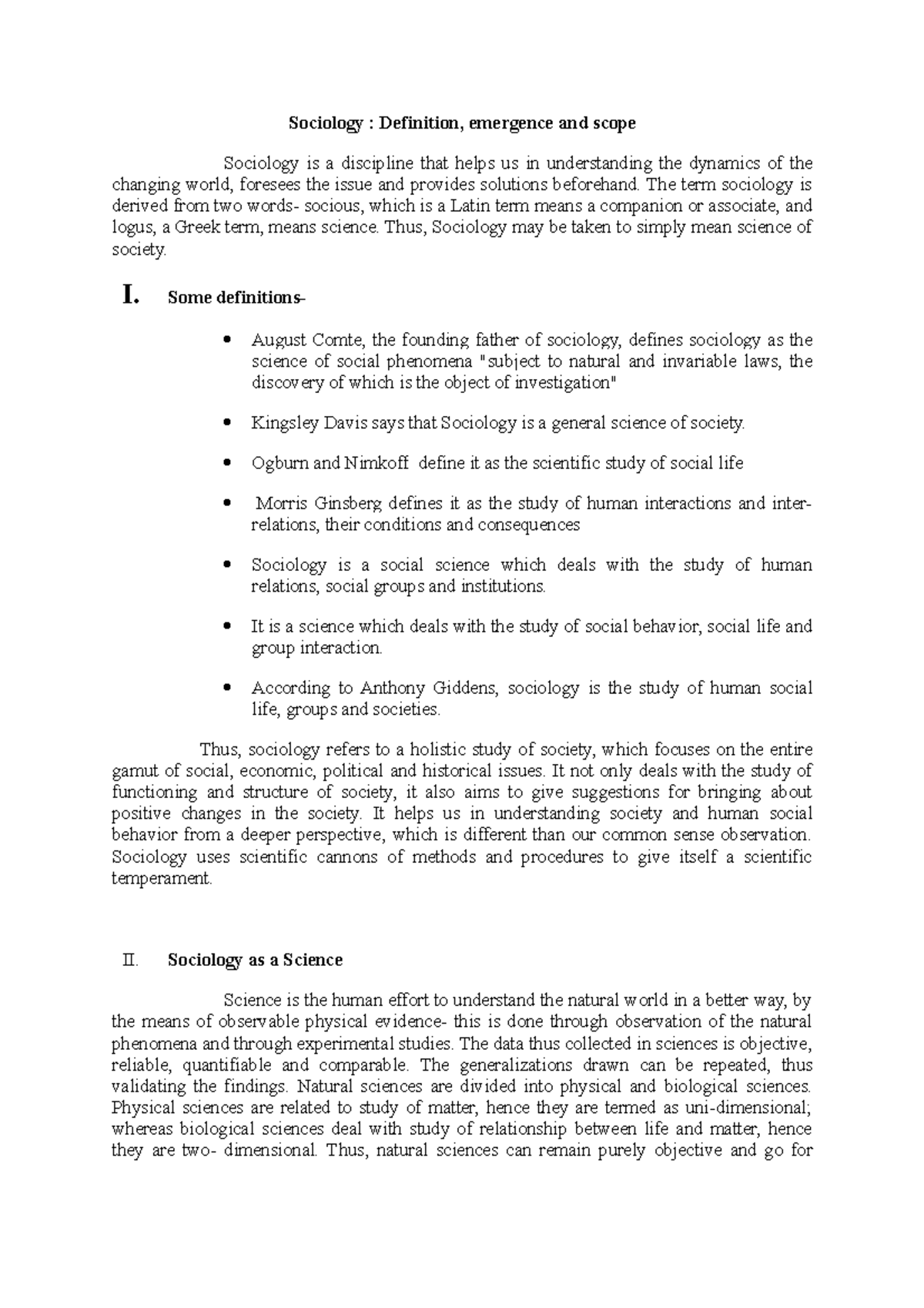 Sociology 1 Sociology Definition, emergence and scope Sociology is a discipline that helps