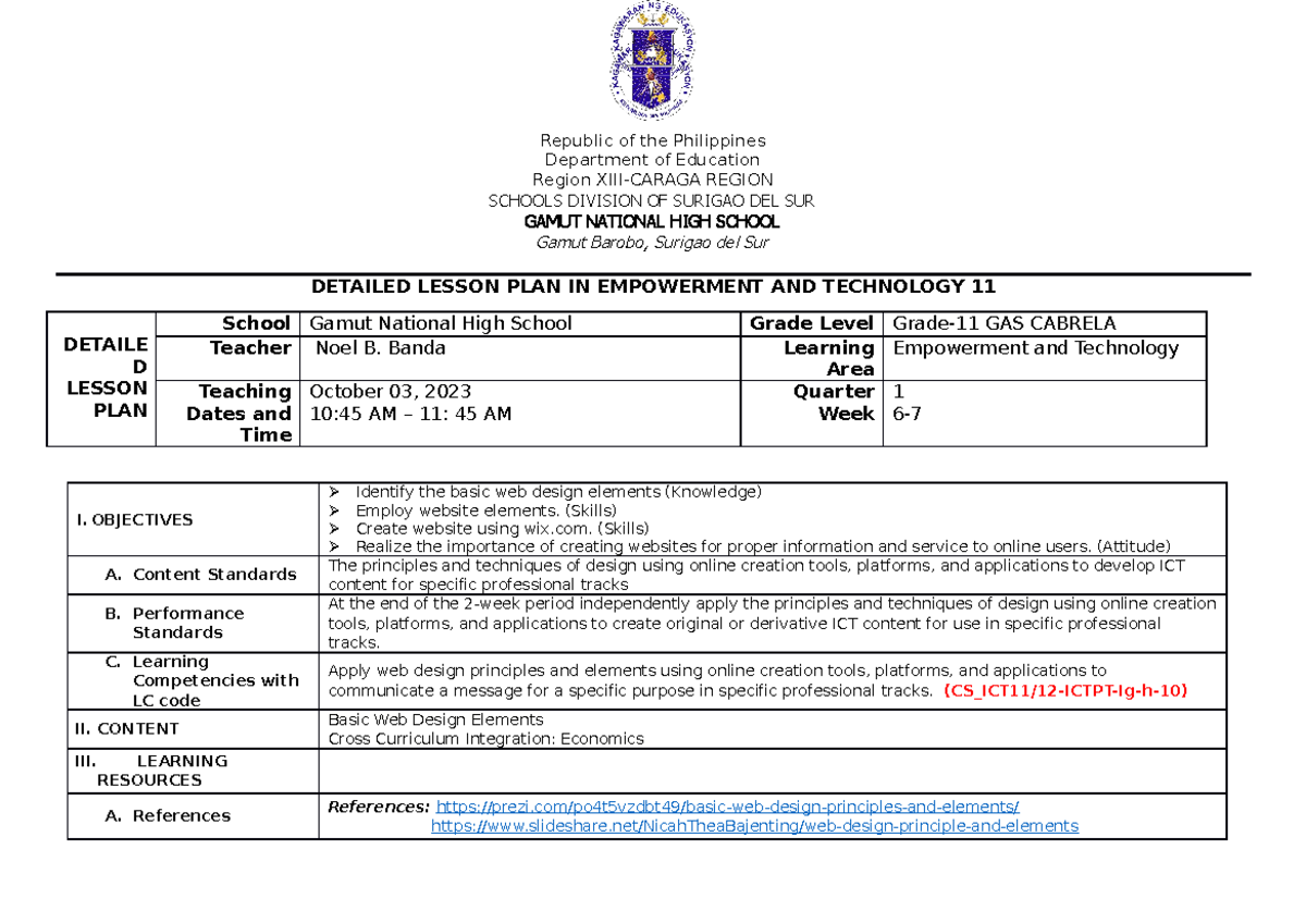 CO4 - LESSON plan - Republic of the Philippines Department of Education ...