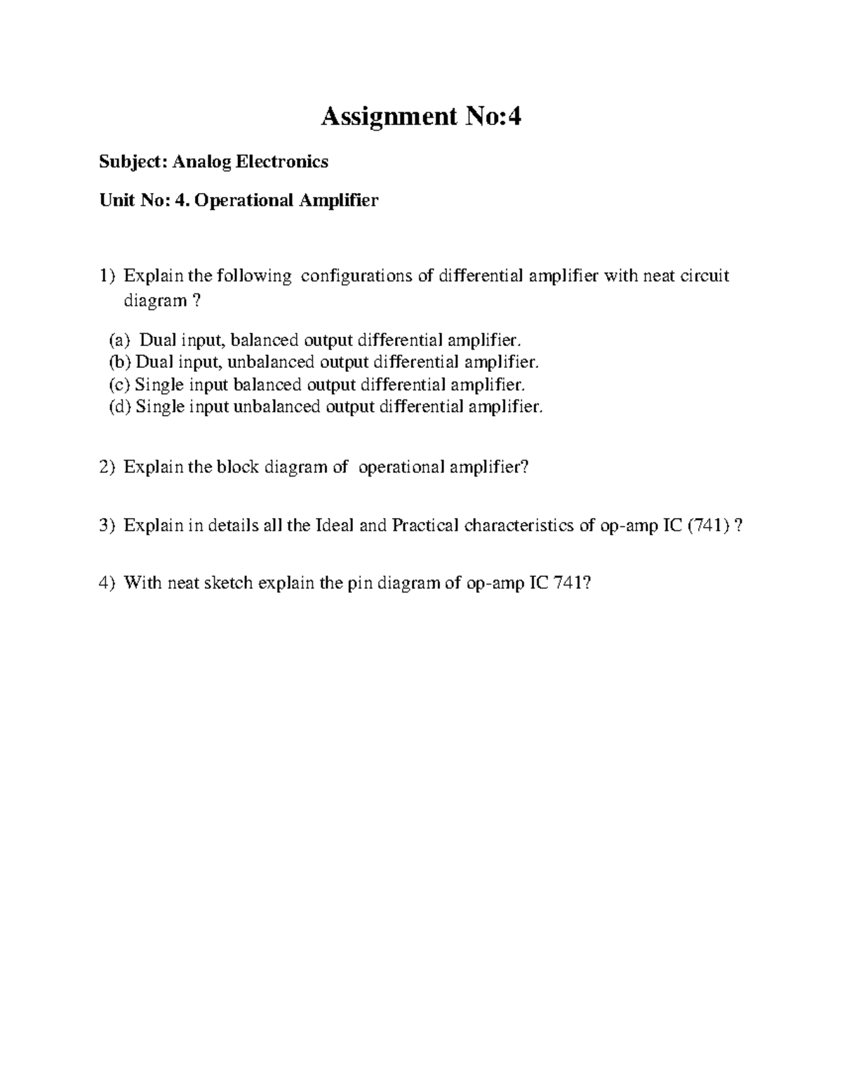 AE Assignment No 4 - Hi how are you. - Assignment No: Subject: Analog ...