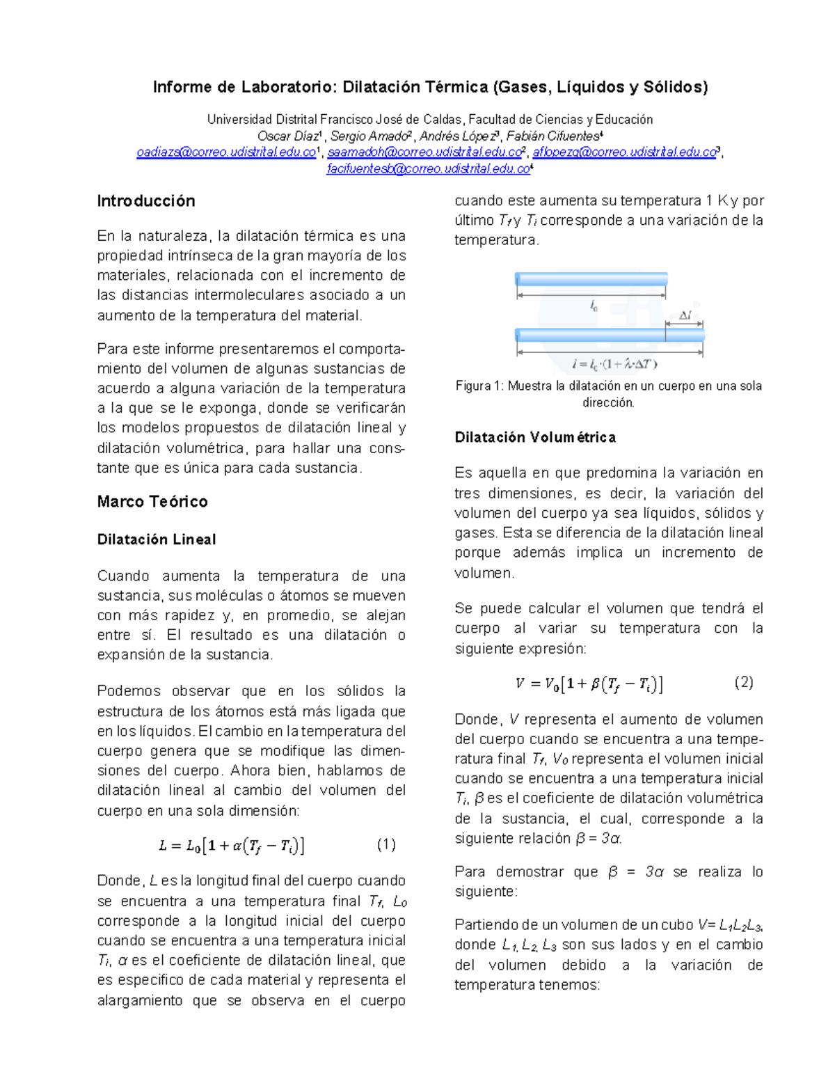 Informe De Laboratorio - Dilatacion Termica - Informe De Laboratorio ...