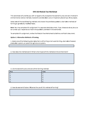 3.2 Environmental Science - ENV 101 Milestone One Worksheet For ...