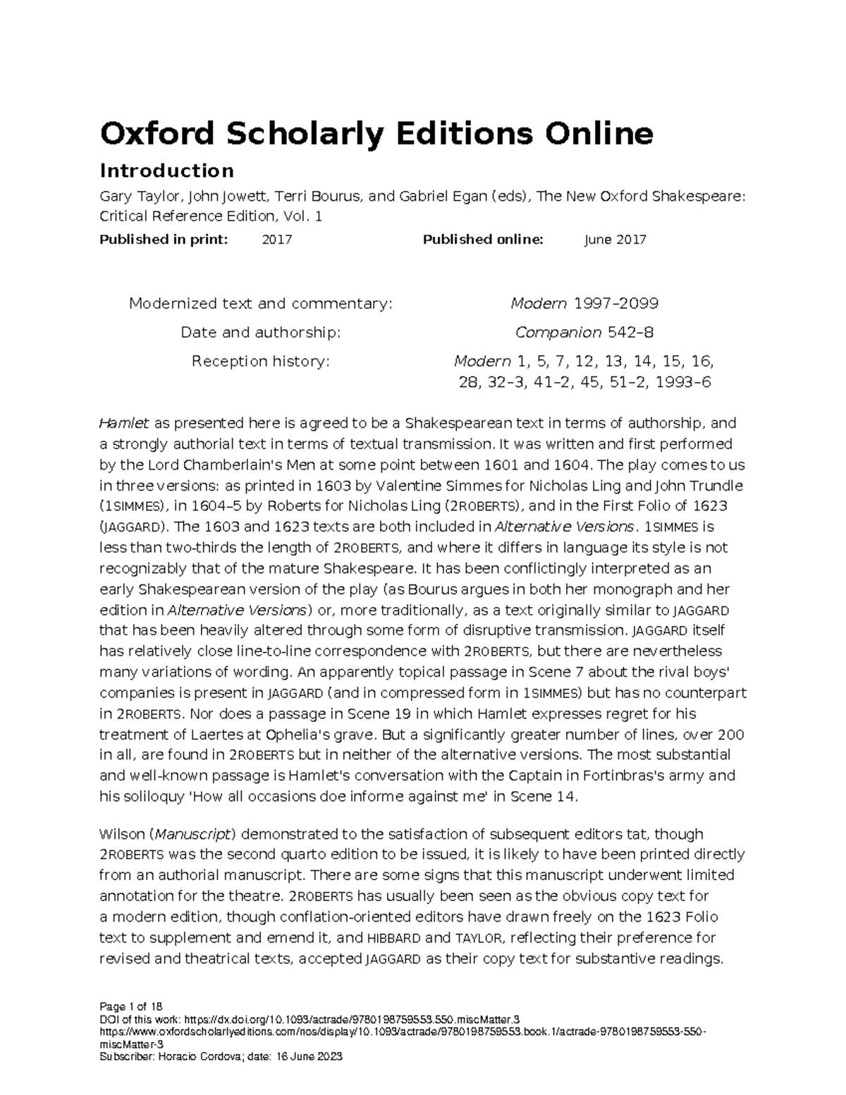 Introduction to Hamlet - Oxford Scholarly Editions Online Introduction ...