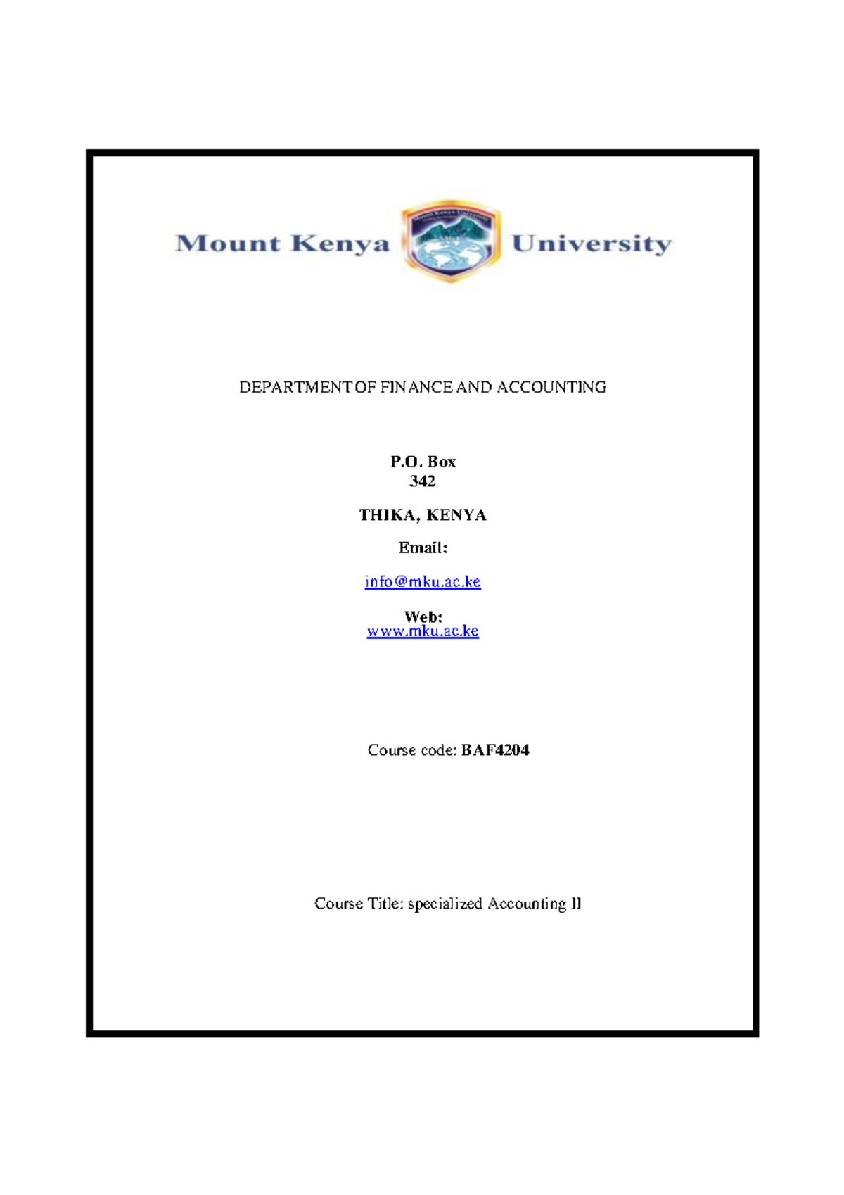 BAF4204 Specialised Accounting II1 BUSINESS MANAGEMENT MKU Studocu