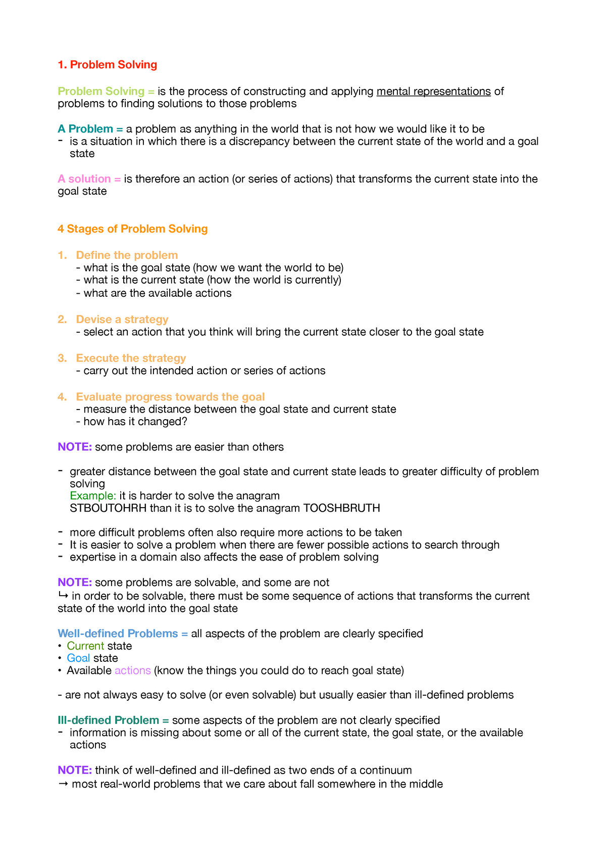 Week 1 problem solving Notes - Problem Solving Problem Solving = is the ...