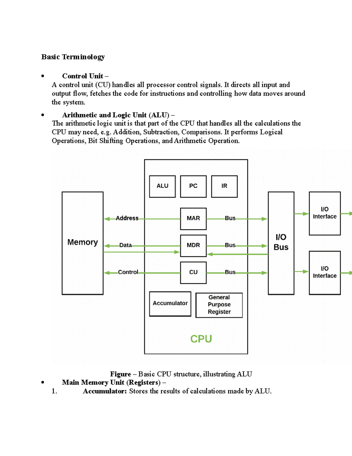 Basic Terminology NOTES Basic Terminology Control Unit A control