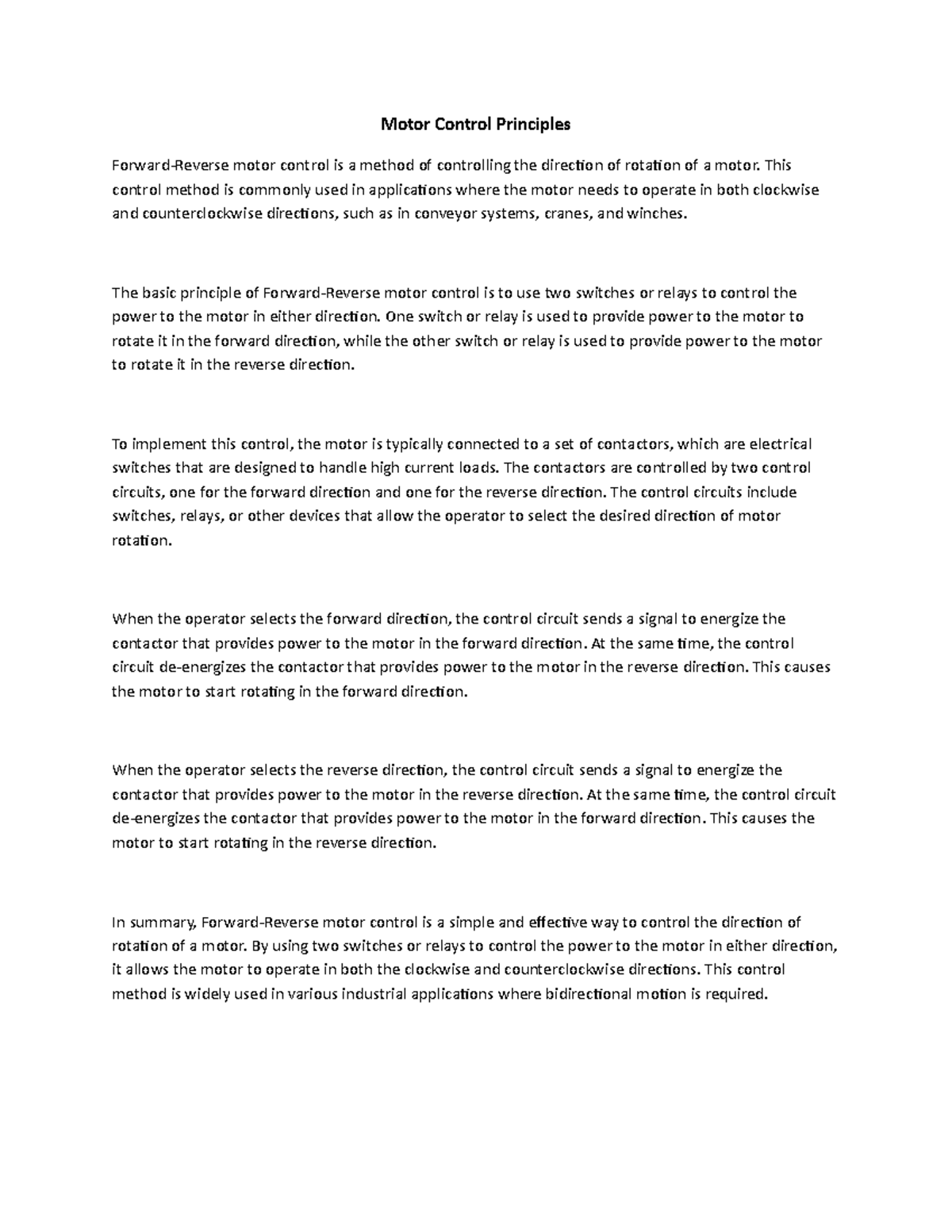 Motor Control Principles Motor Control Principles ForwardReverse