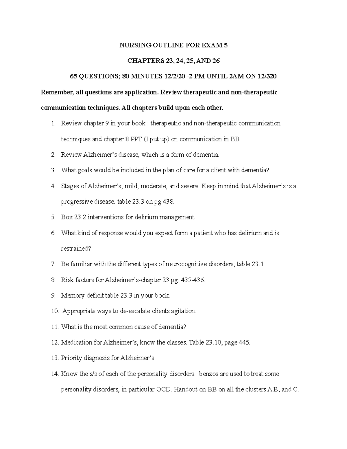 Nursing 202 Outline FOR EXAM 5 - NURSING OUTLINE FOR EXAM 5 CHAPTERS 23 ...