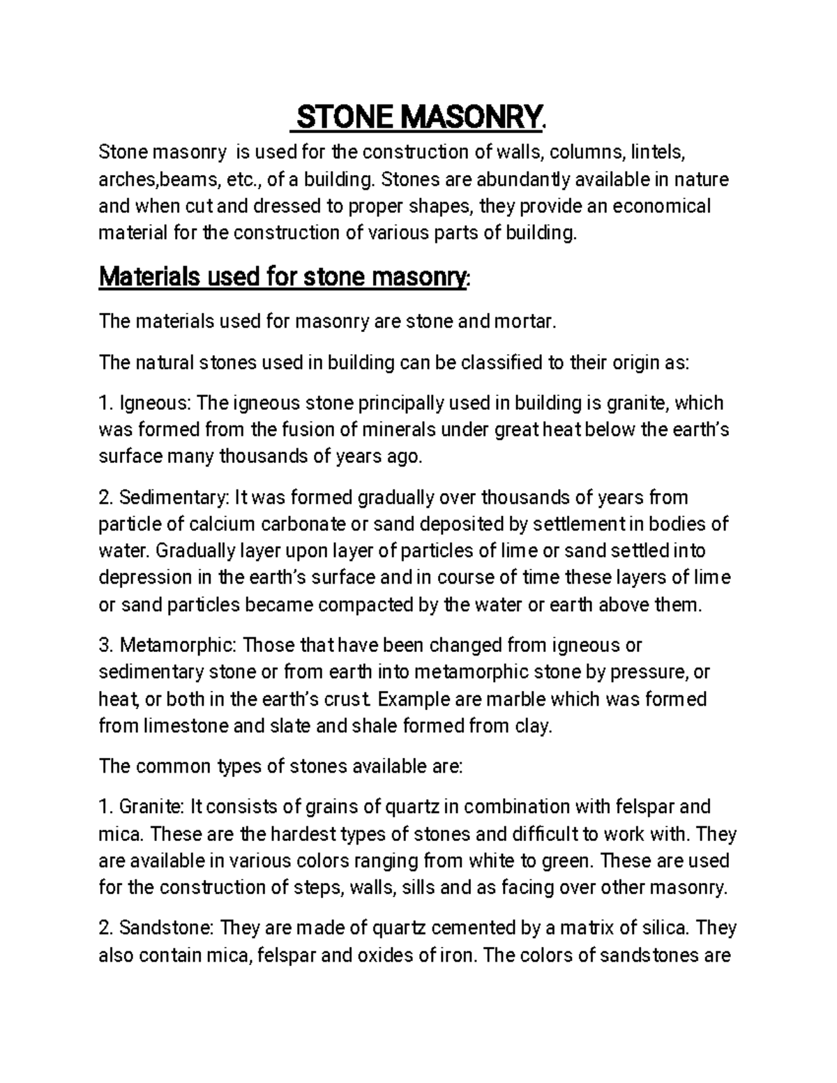 Stone Masonry Building materials and construction STONE MASONRY