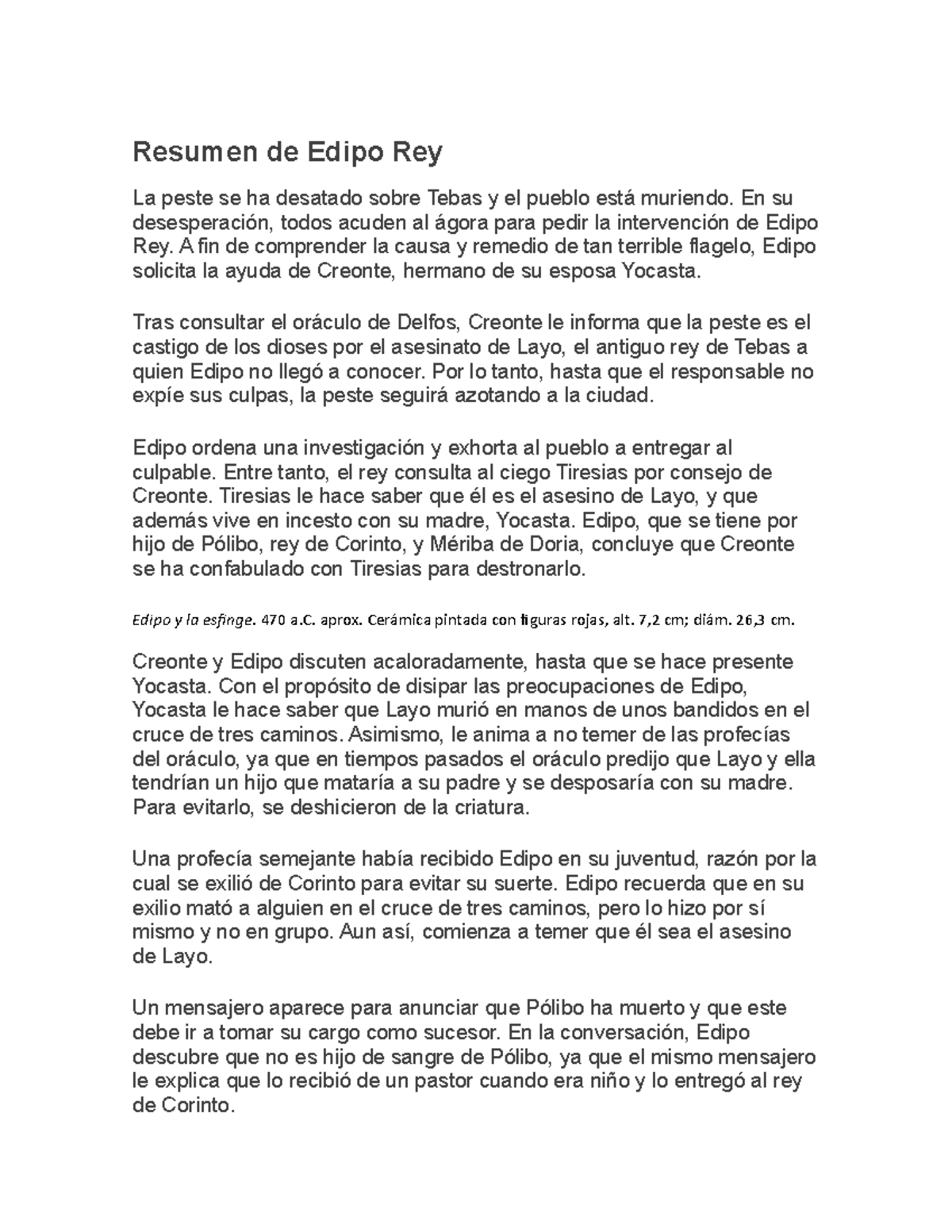 Edipo rey - Resumen de Edipo Rey La peste se ha desatado sobre Tebas y ...