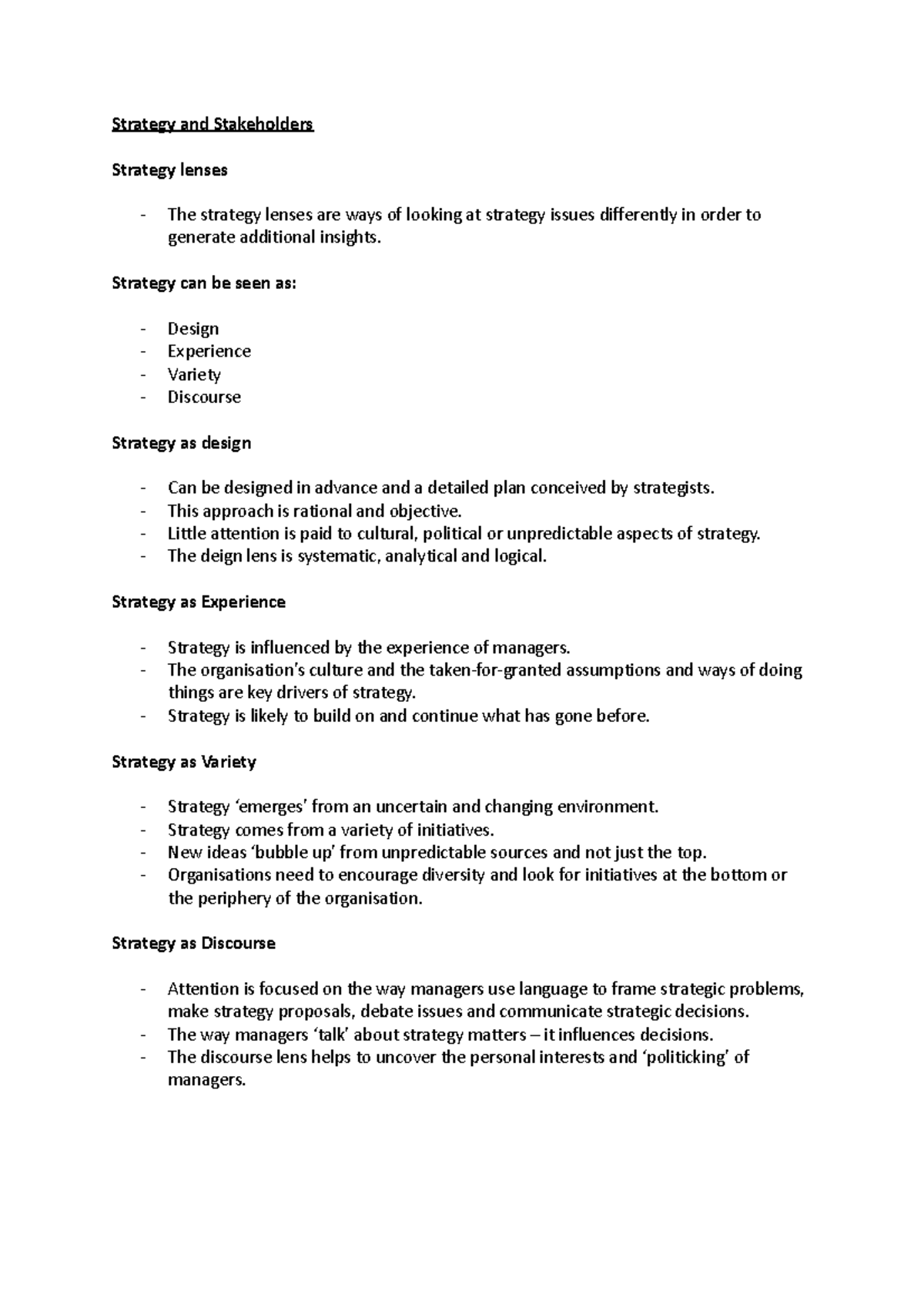 Strategy and Stakeholders - Strategy and Stakeholders Strategy lenses ...