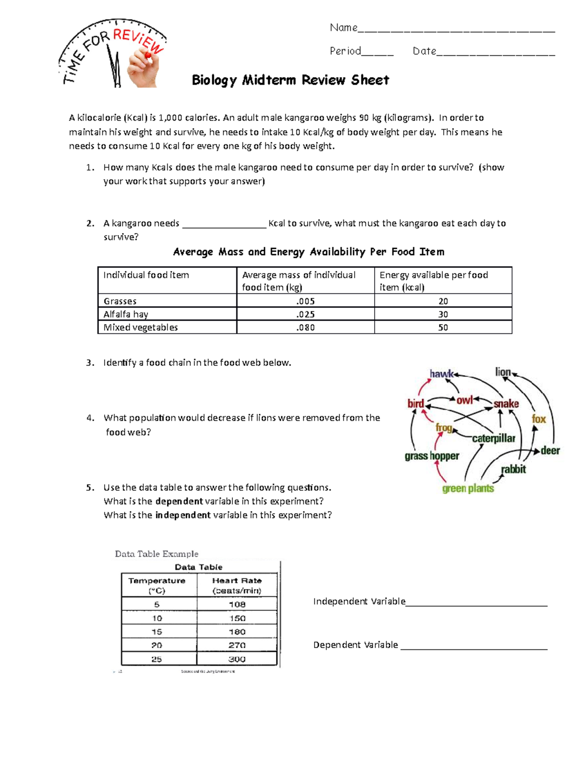 Biology Mid-term Review Sheet Fall 2022 - Biology Midterm Review Sheet ...
