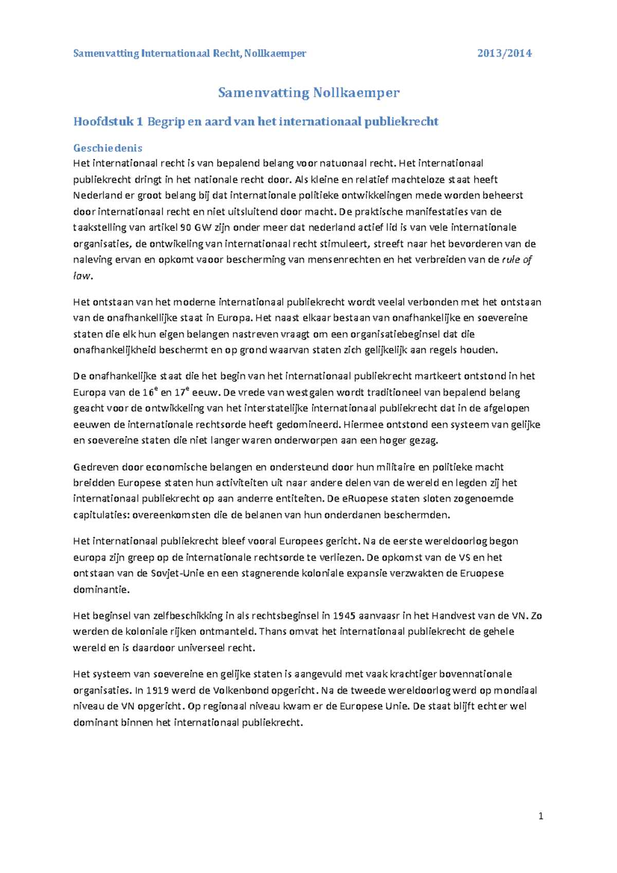 Samenvatting Kern Van Het Internationaal Publiekrecht - Samenvatting ...