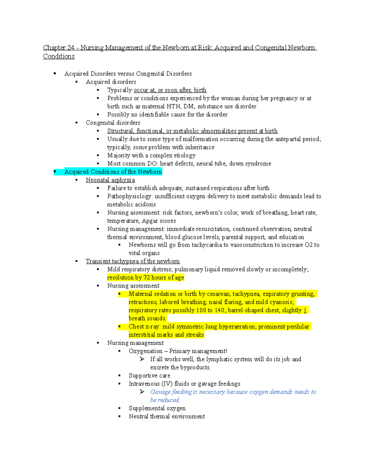 Chapter 24 Notes - Accurate - Chapter 24 - Nursing Management Of The ...