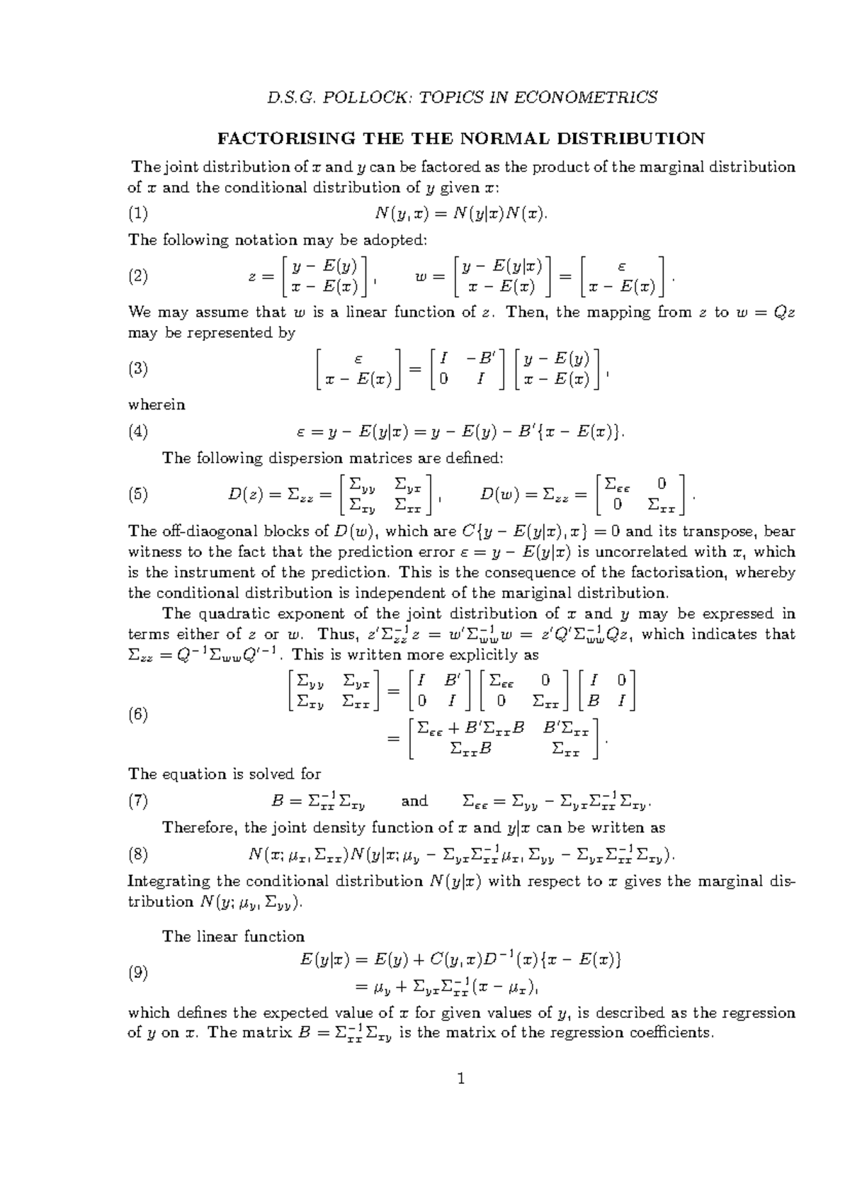 Factorising THE THE Normal Distribution - lecture notes 3 - D.S ...