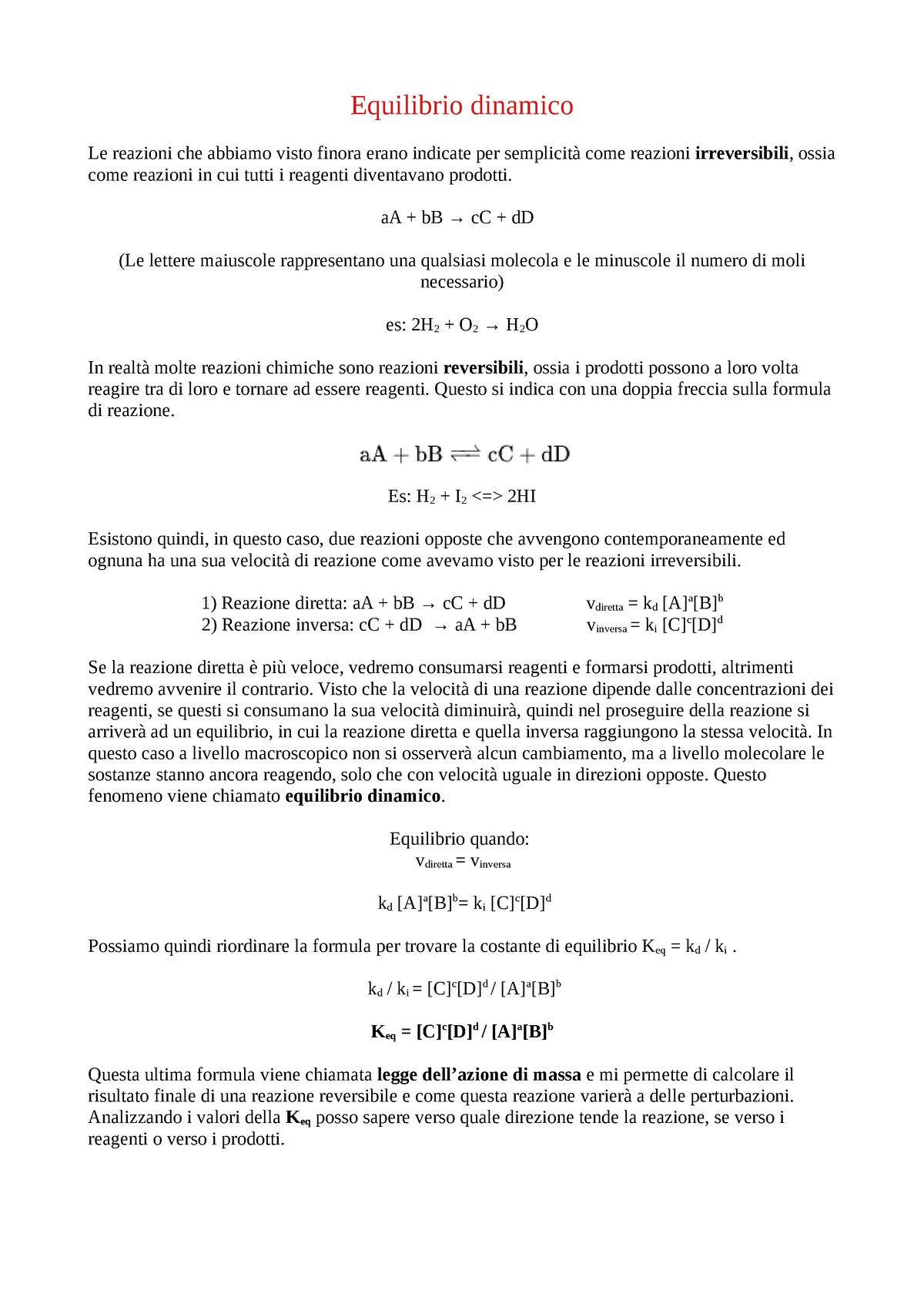 Equilibrio Chimico - Equilibrio Dinamico Le Reazioni Che Abbiamo Visto ...