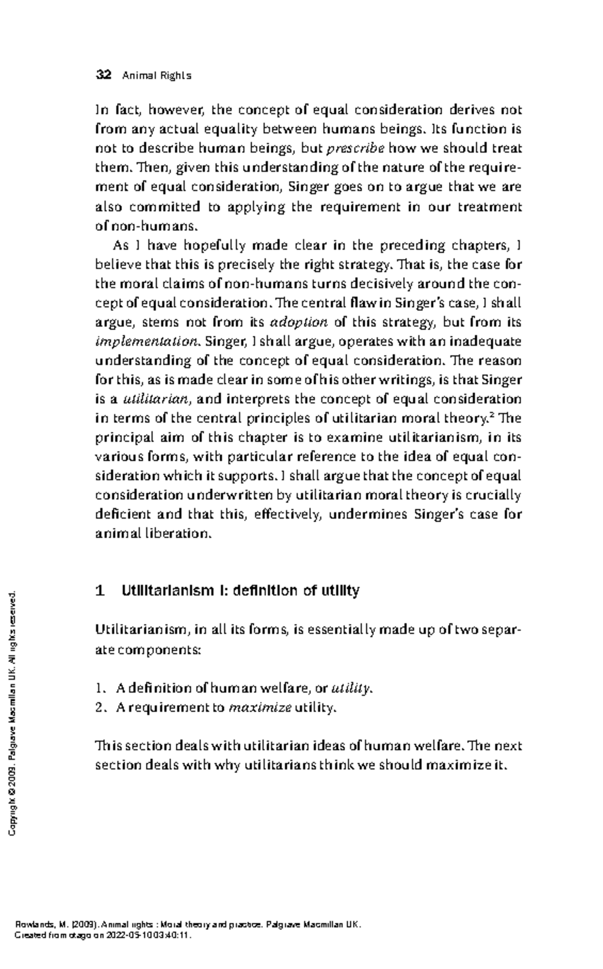 case study for utilitarianism animal rights and welfare