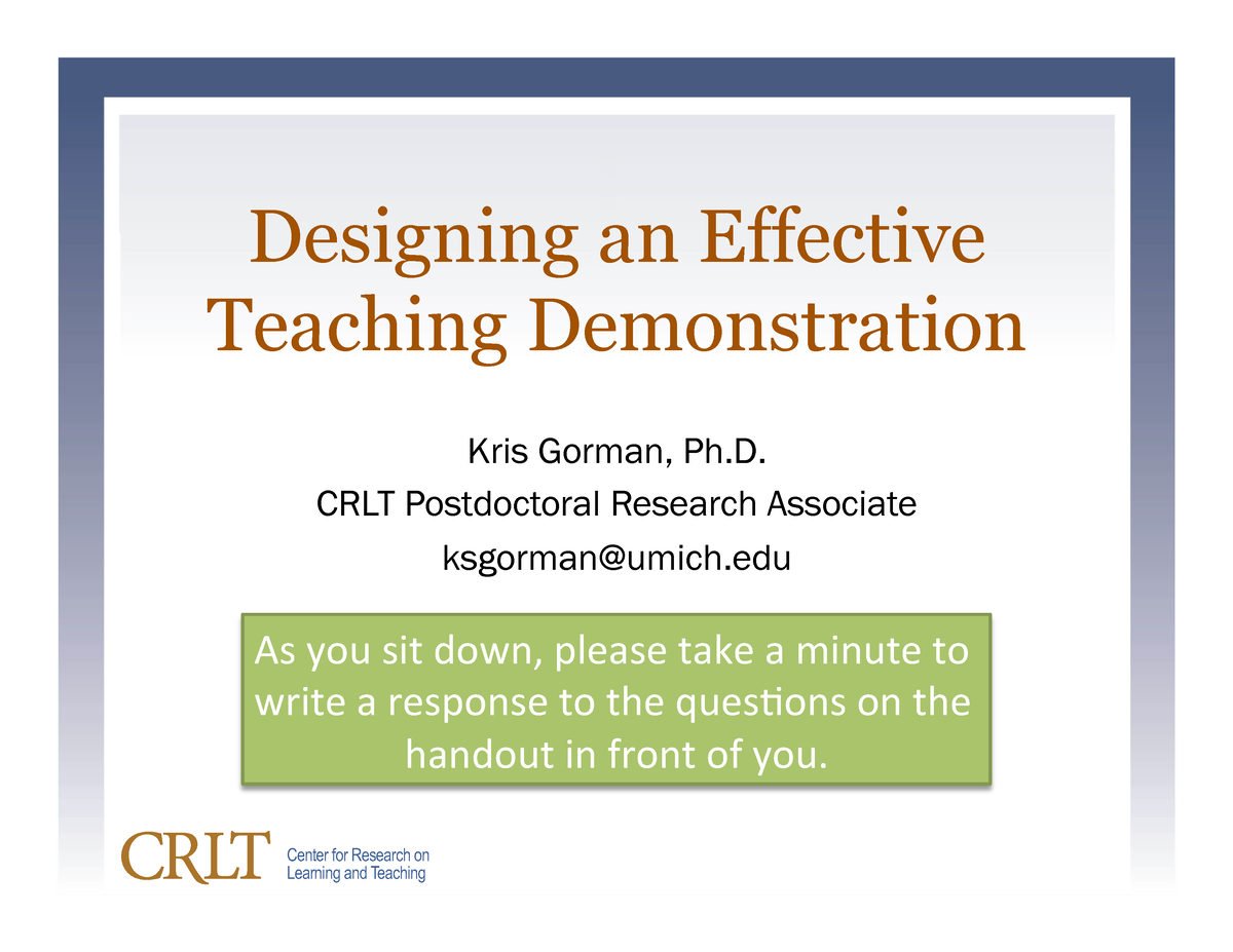 Teaching Demo Web - Center For Research On Designing An Effective ...