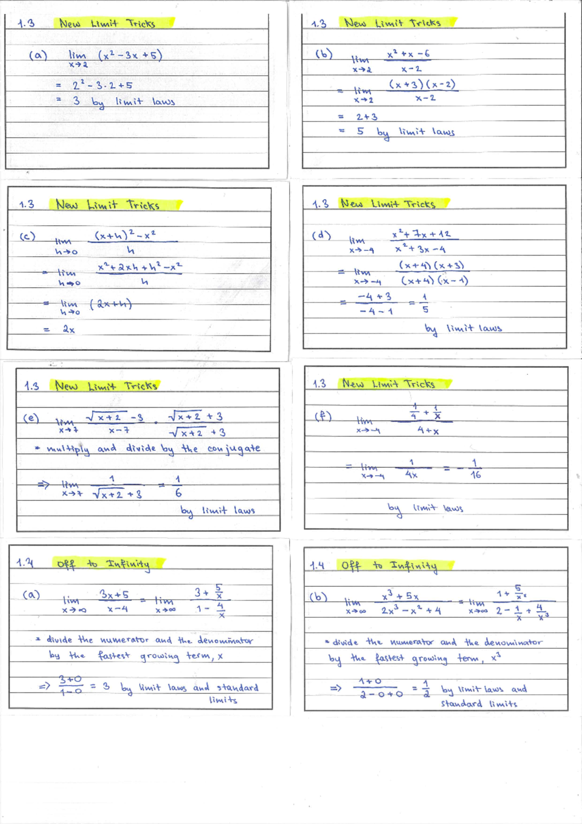 practice sheet solution 1.3-1.4 - 1 New Limit Tricks 1 New Limit Tricks ...