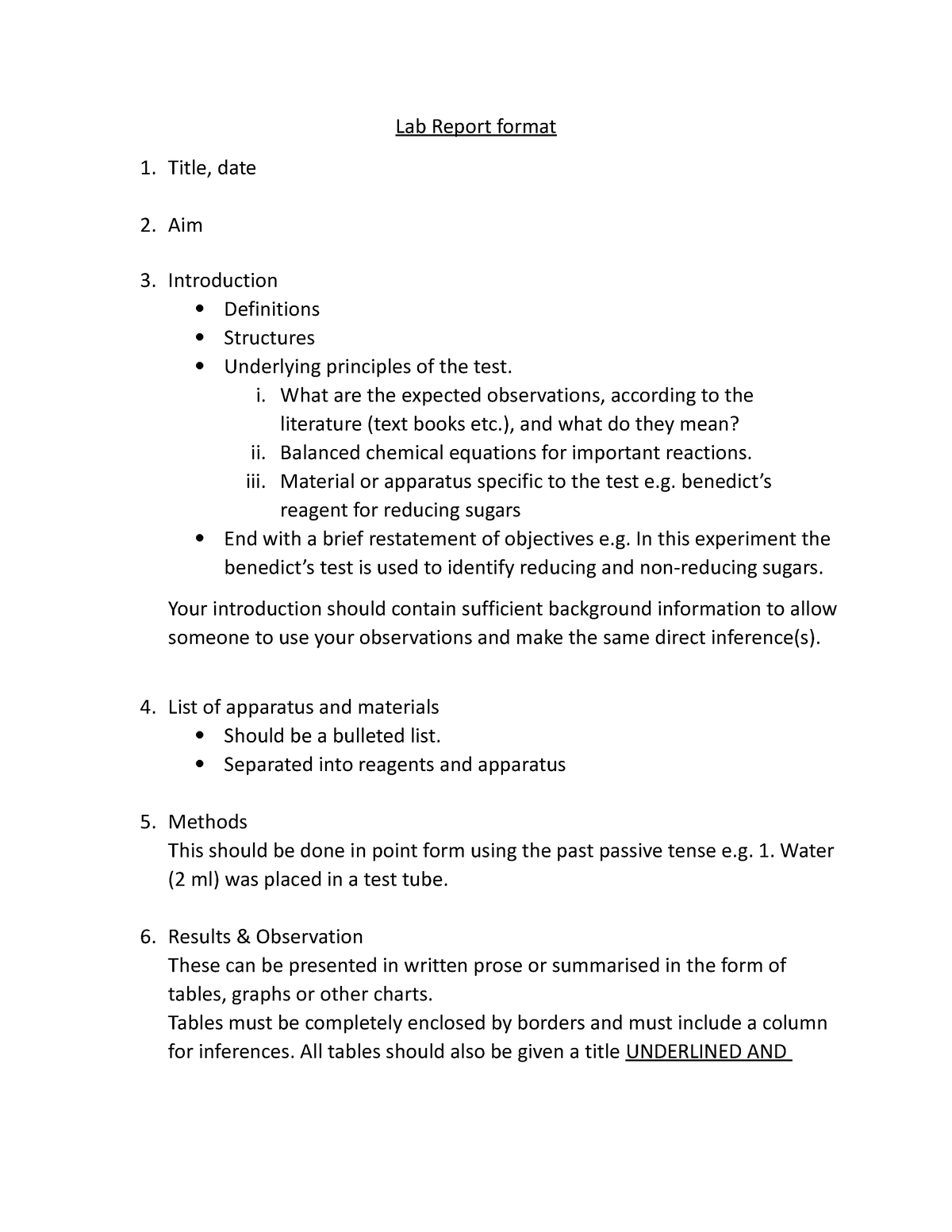 Proposed lab report format (2) Lab Report format Title, date Aim