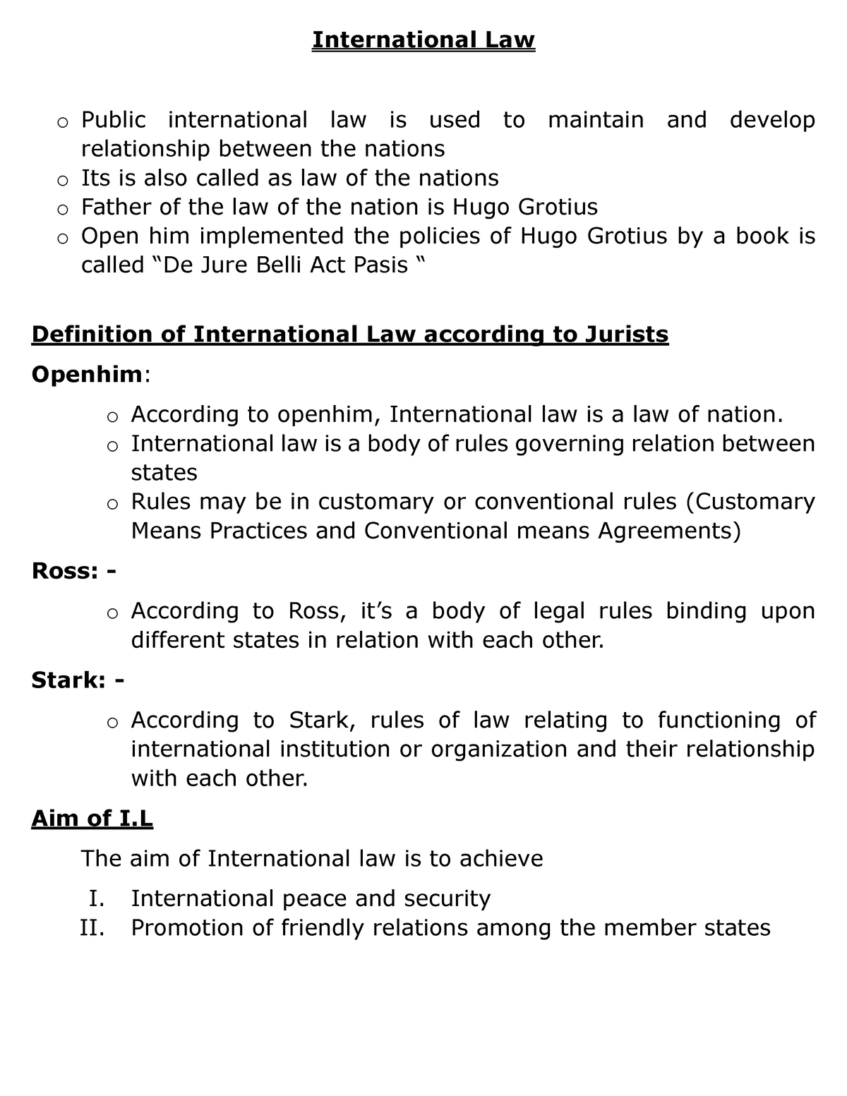 International Law - Short Notes - International Law O Public ...