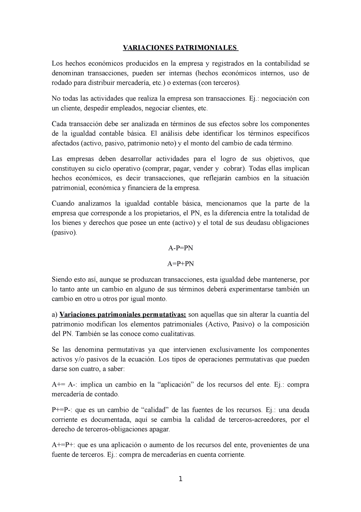 Variaciones Patrimoniales Contabilidad Basica Variaciones Patrimoniales Los Hechos Producidos En La Empresa Registrados En La Contabilidad Se Denominan Studocu