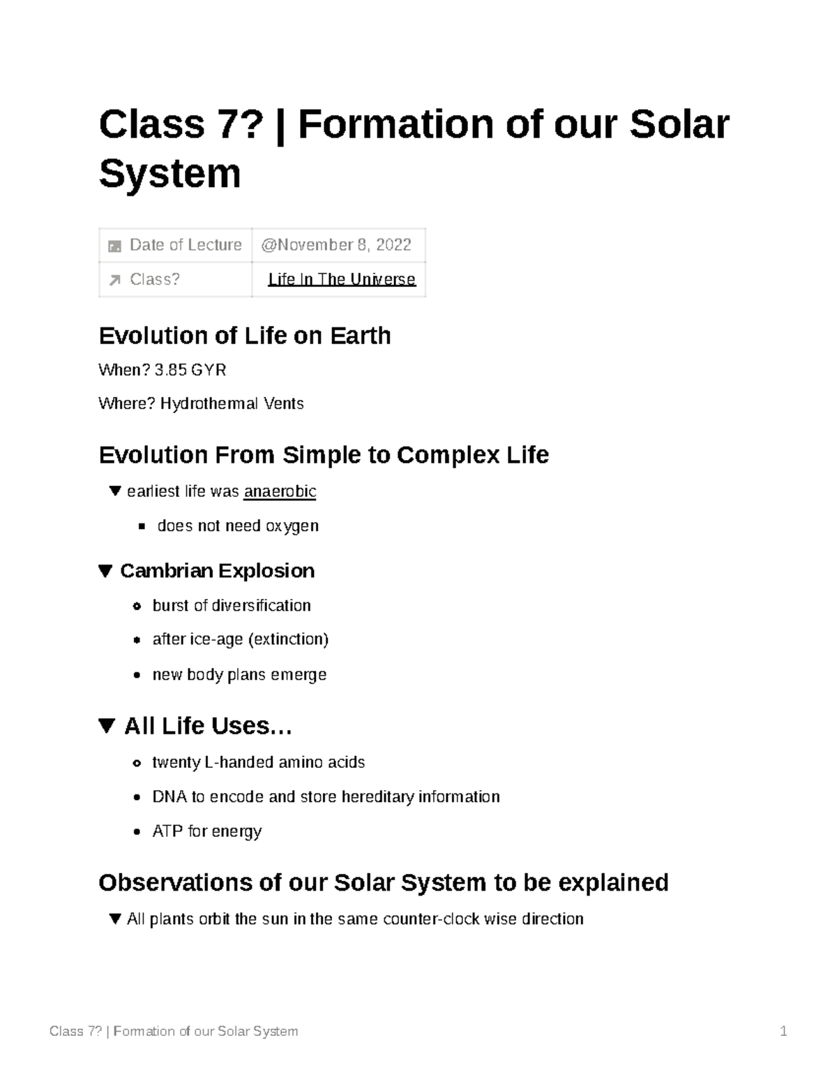 SPC 105 Chapter 7 - Class 7? | Formation of our Solar System Date of ...
