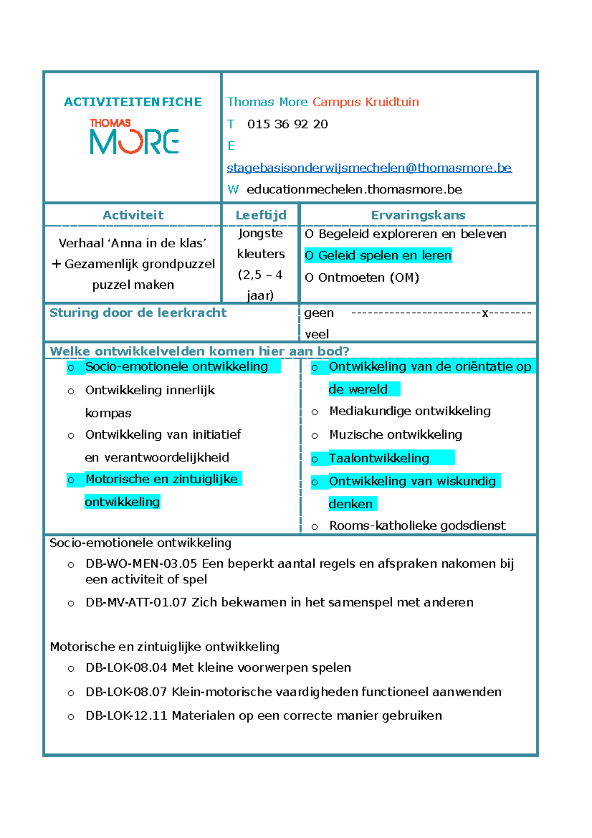Activiteitenfiche boek anna in de klas + grondpuzzel