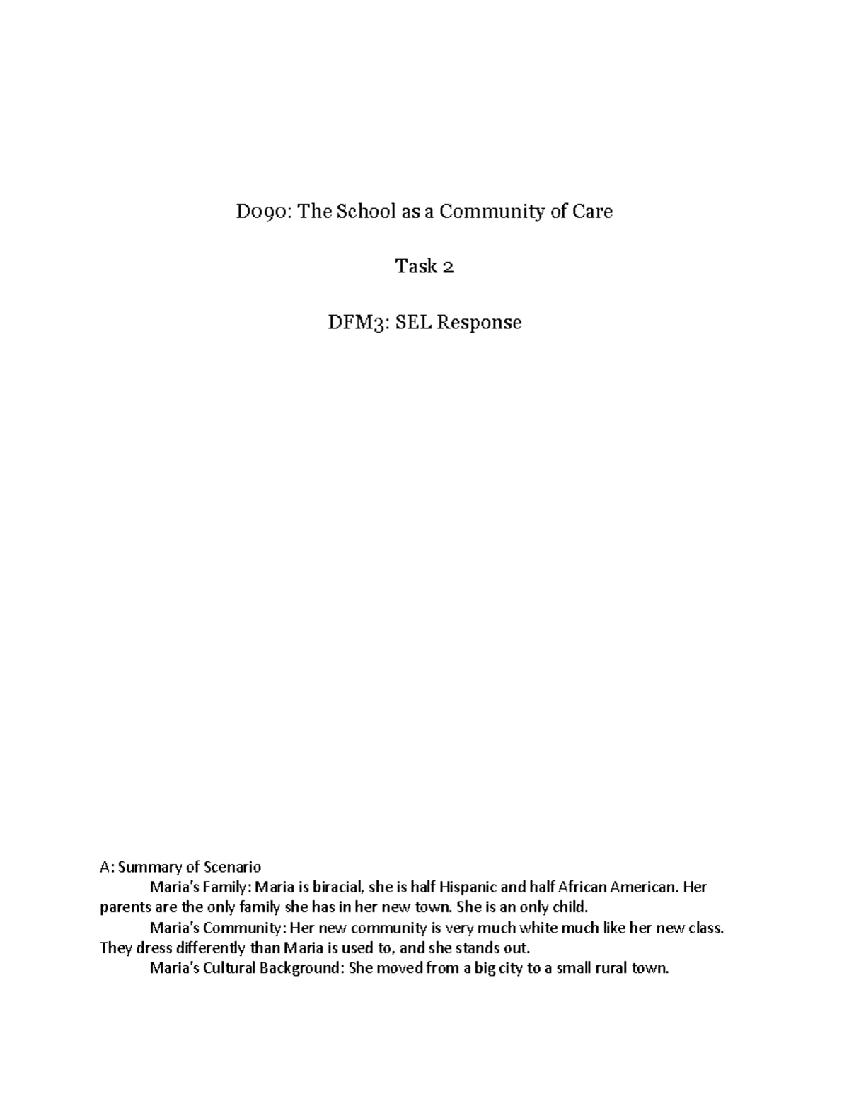 Task 2 - D090 - Task 2 D090 - D090: The School As A Community Of Care ...