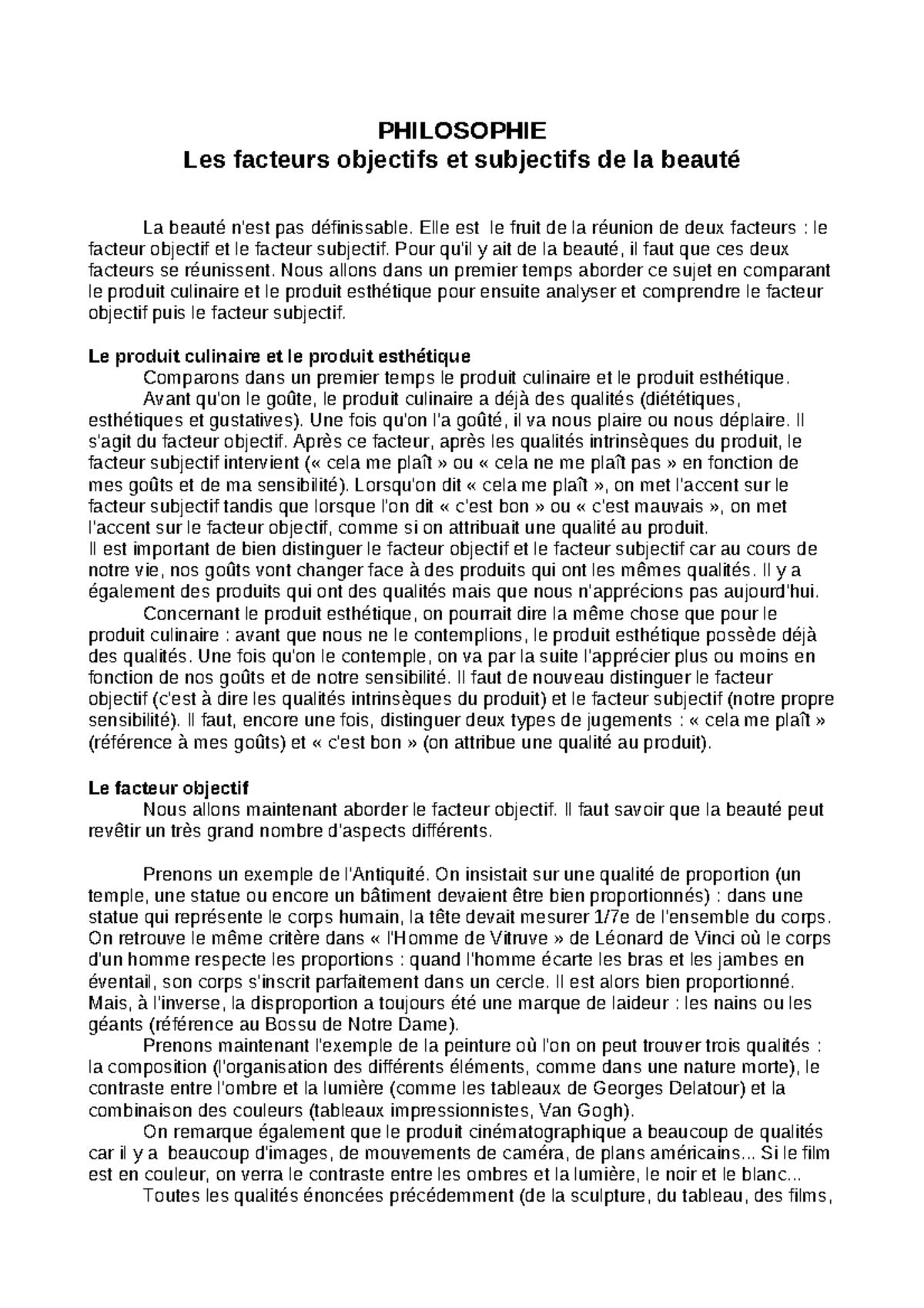 dissertation philo sur la beaute