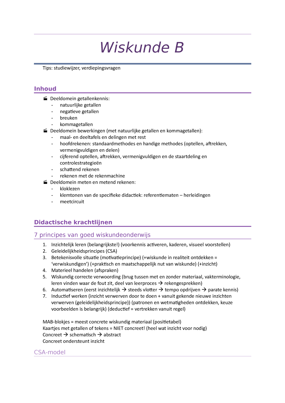 Wiskunde B - Wiskunde B Tips: Studiewijzer, Verdiepingsvragen Inhoud ...