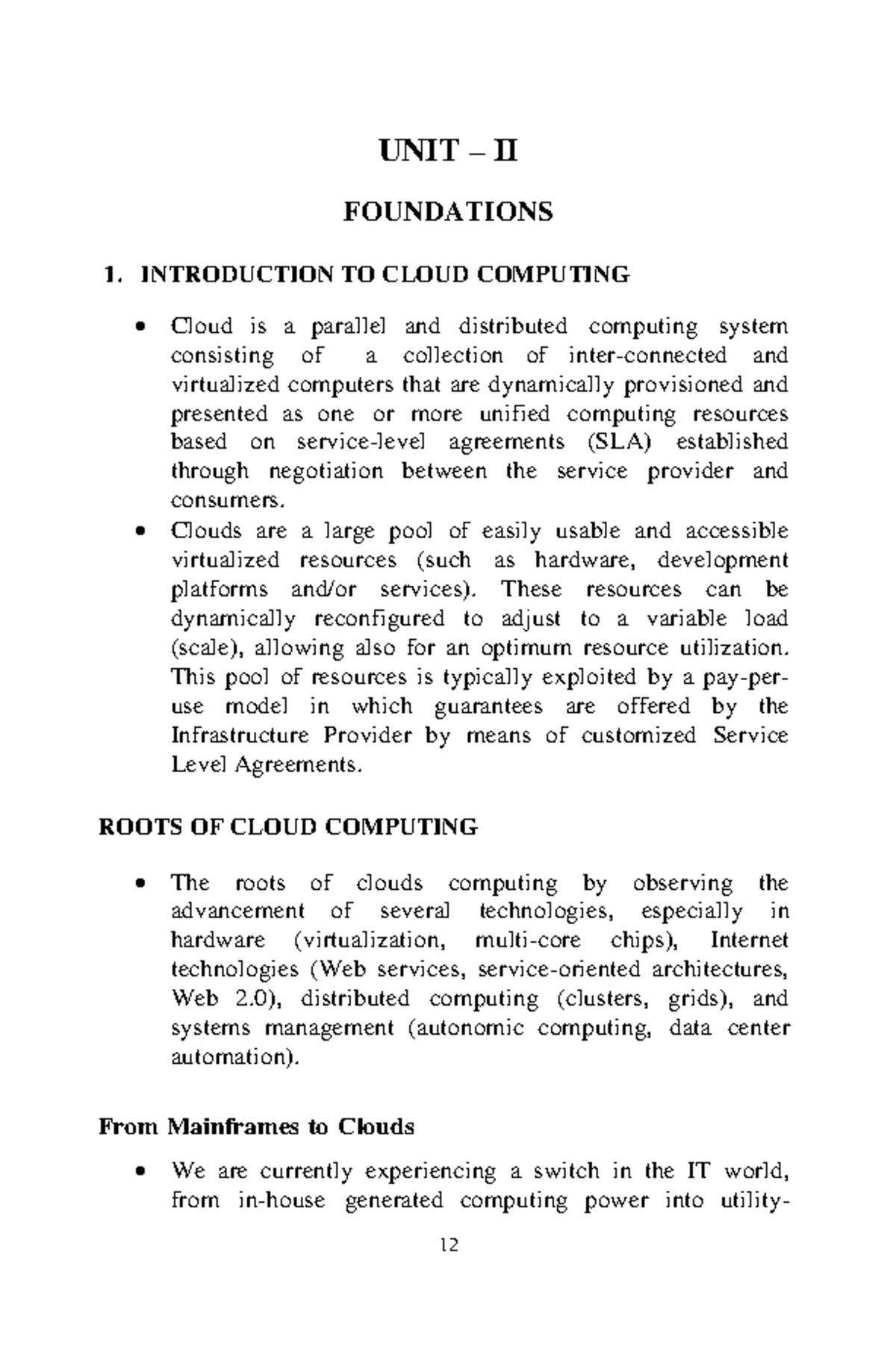 Foundation: . INTRODUCTION TO CLOUD COMPUTING - UNIT – II FOUNDATIONS 1 ...