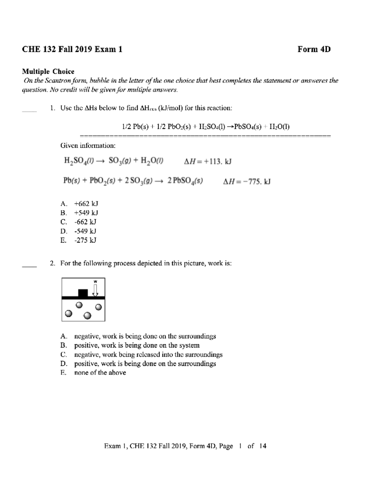 CHE132 F19 Exam1 (1) -CHE 132.01 General Chemistry II - Fall 2023 - CHE ...