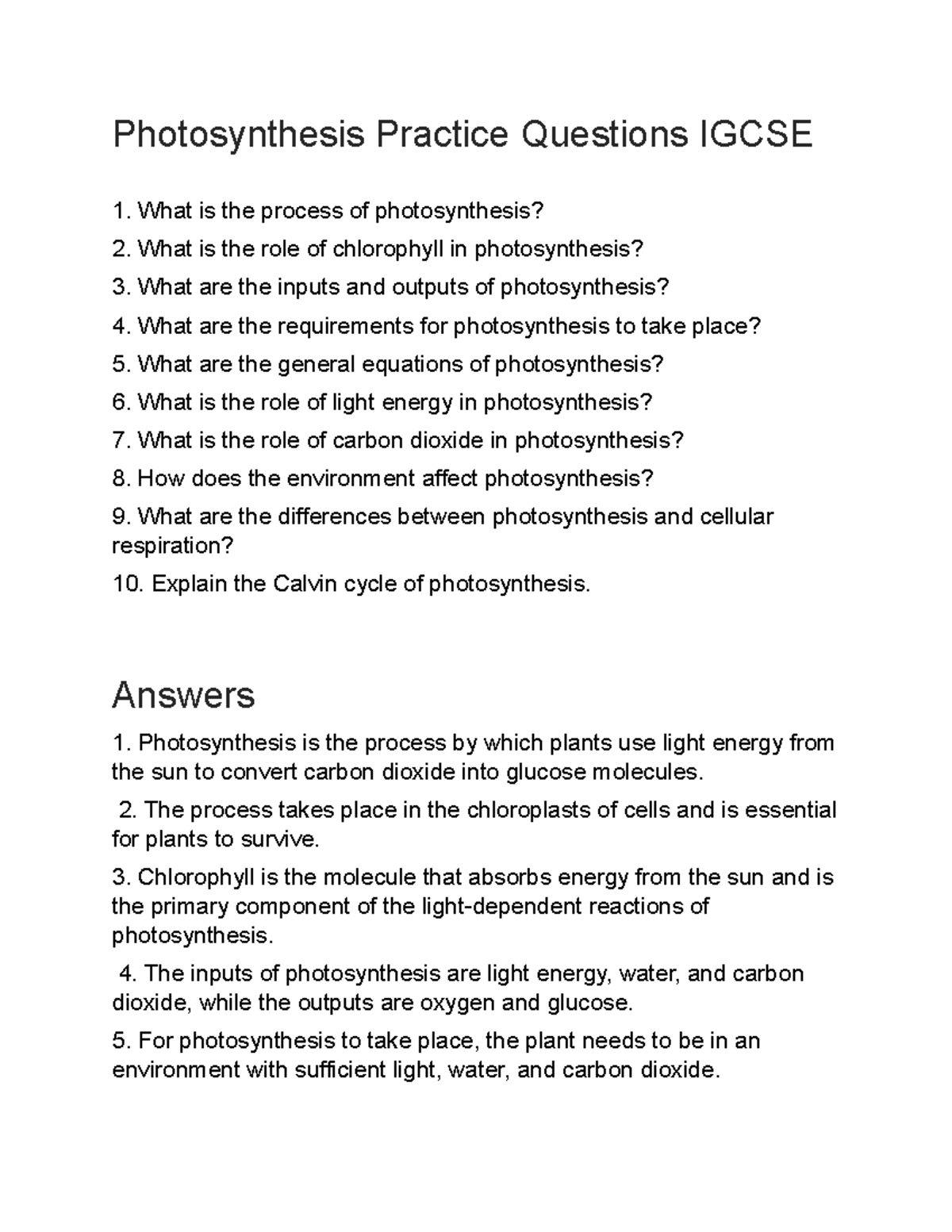 higher order thinking questions photosynthesis