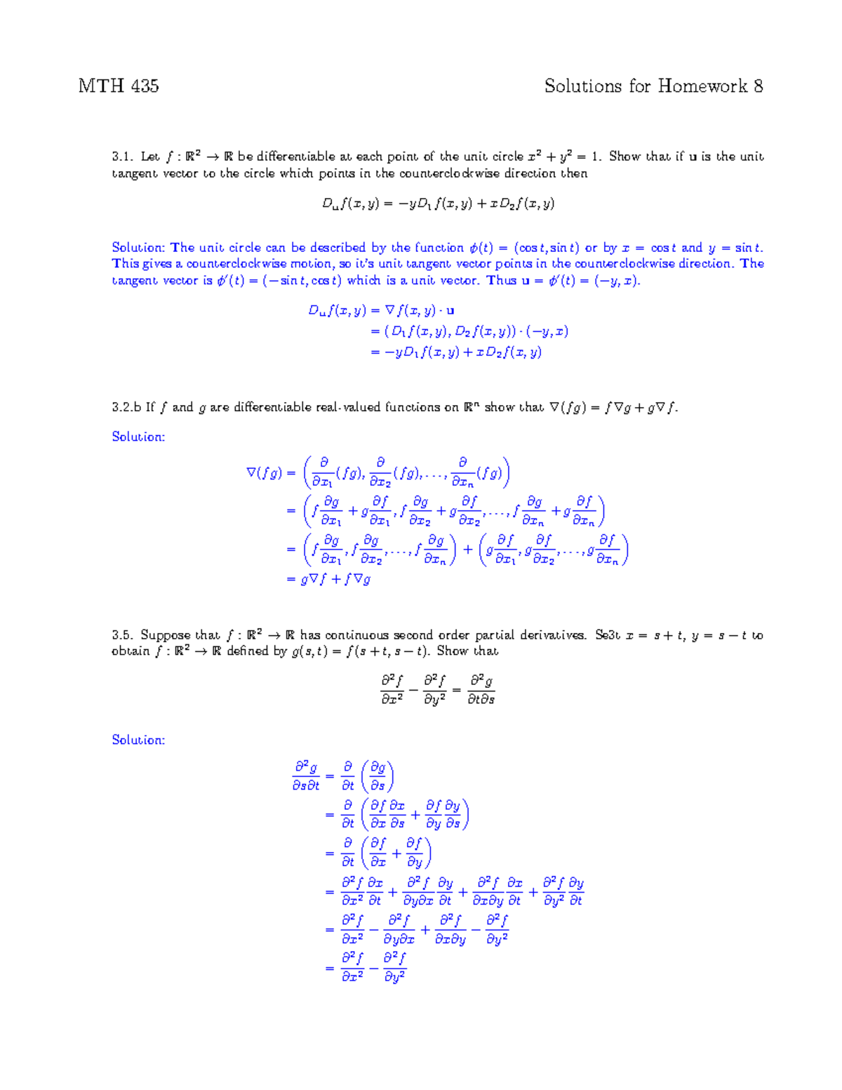 435 Hom8 - MTH 435 Solutions For Homework 8 Let F : R 2 → R Be ...