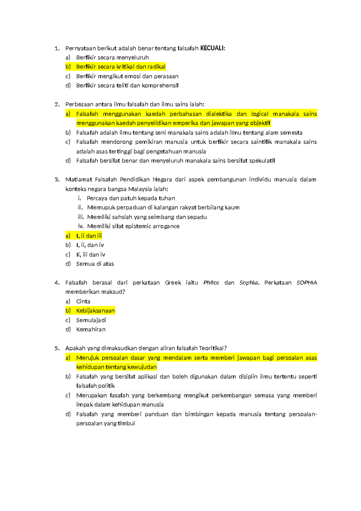 CTU552 Q&A - Summary Philosophy And Current Issues - Pernyataan Berikut ...