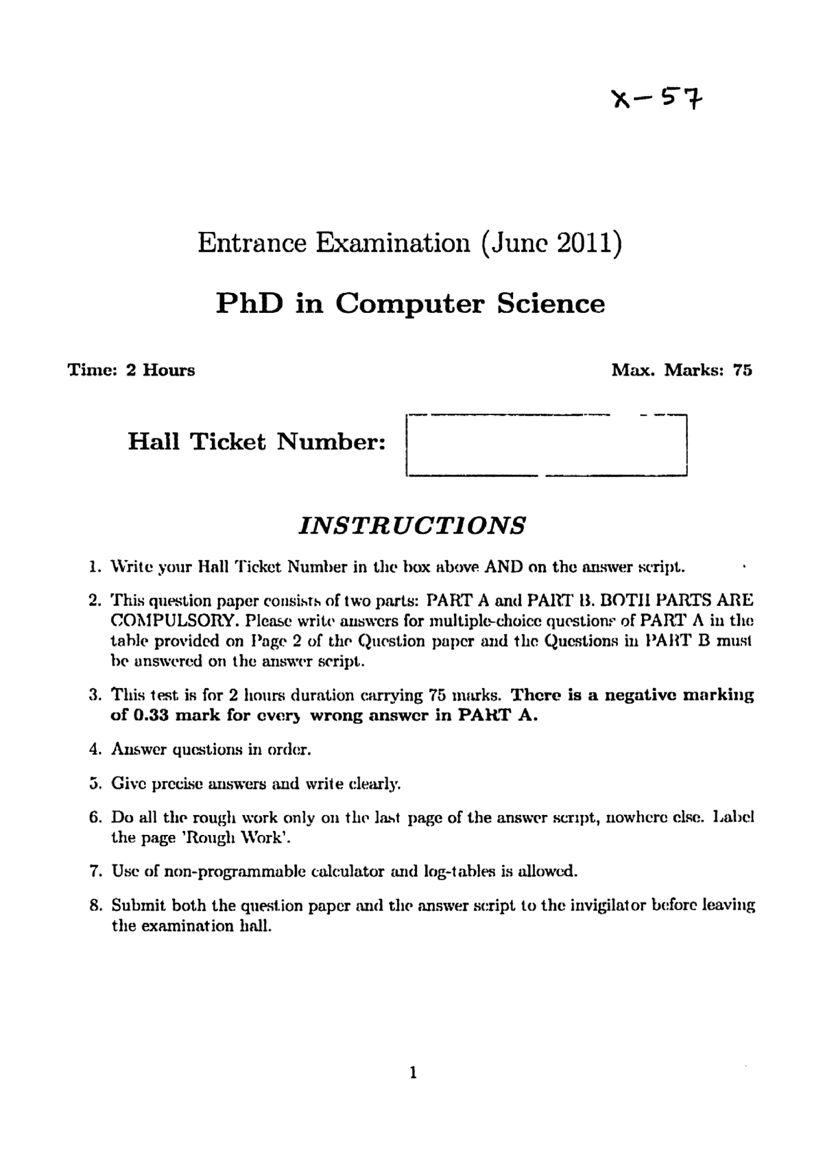 hcu phd question papers