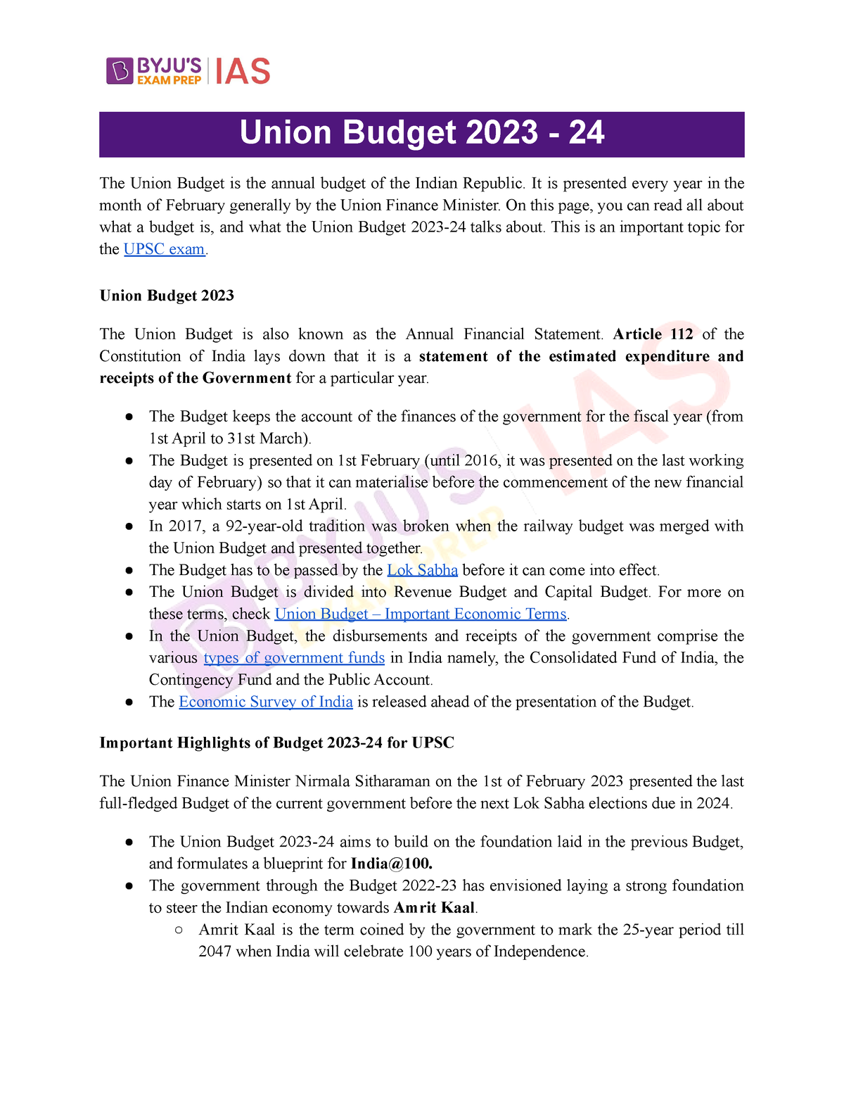 union budget assignment