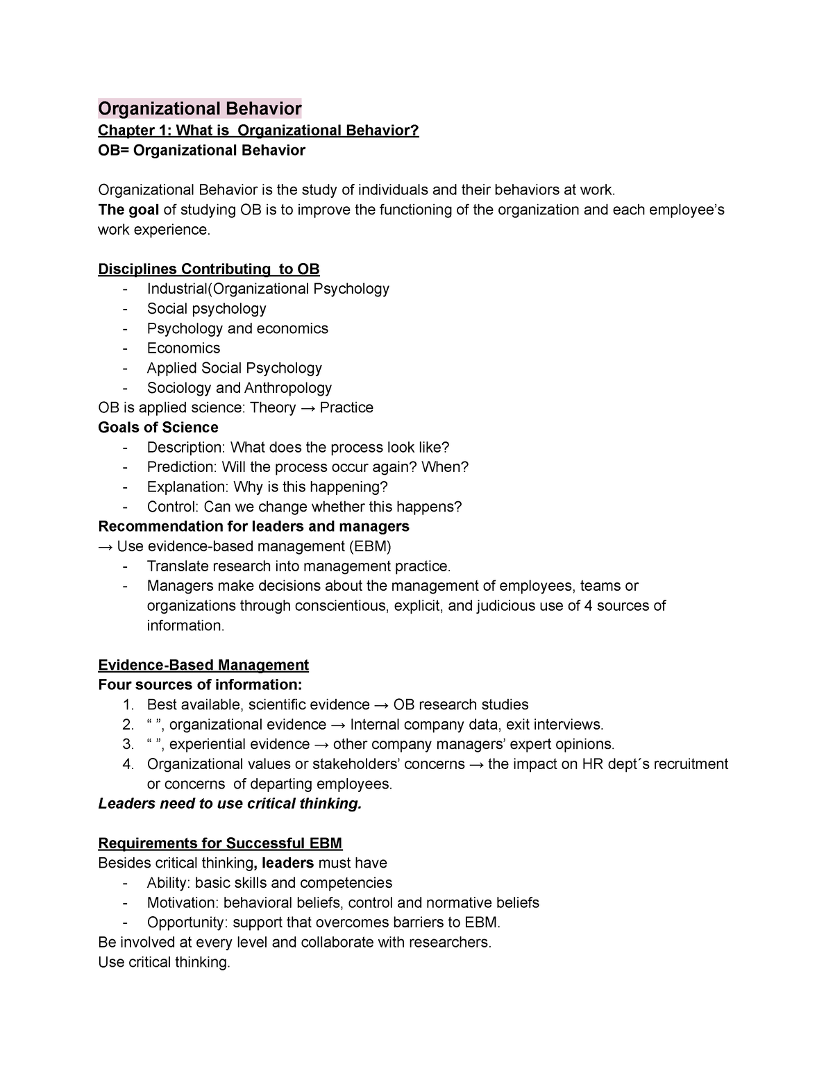 MGT 304 Chapters 1 And 2 Pdf - Organizational Behavior Chapter 1: What ...