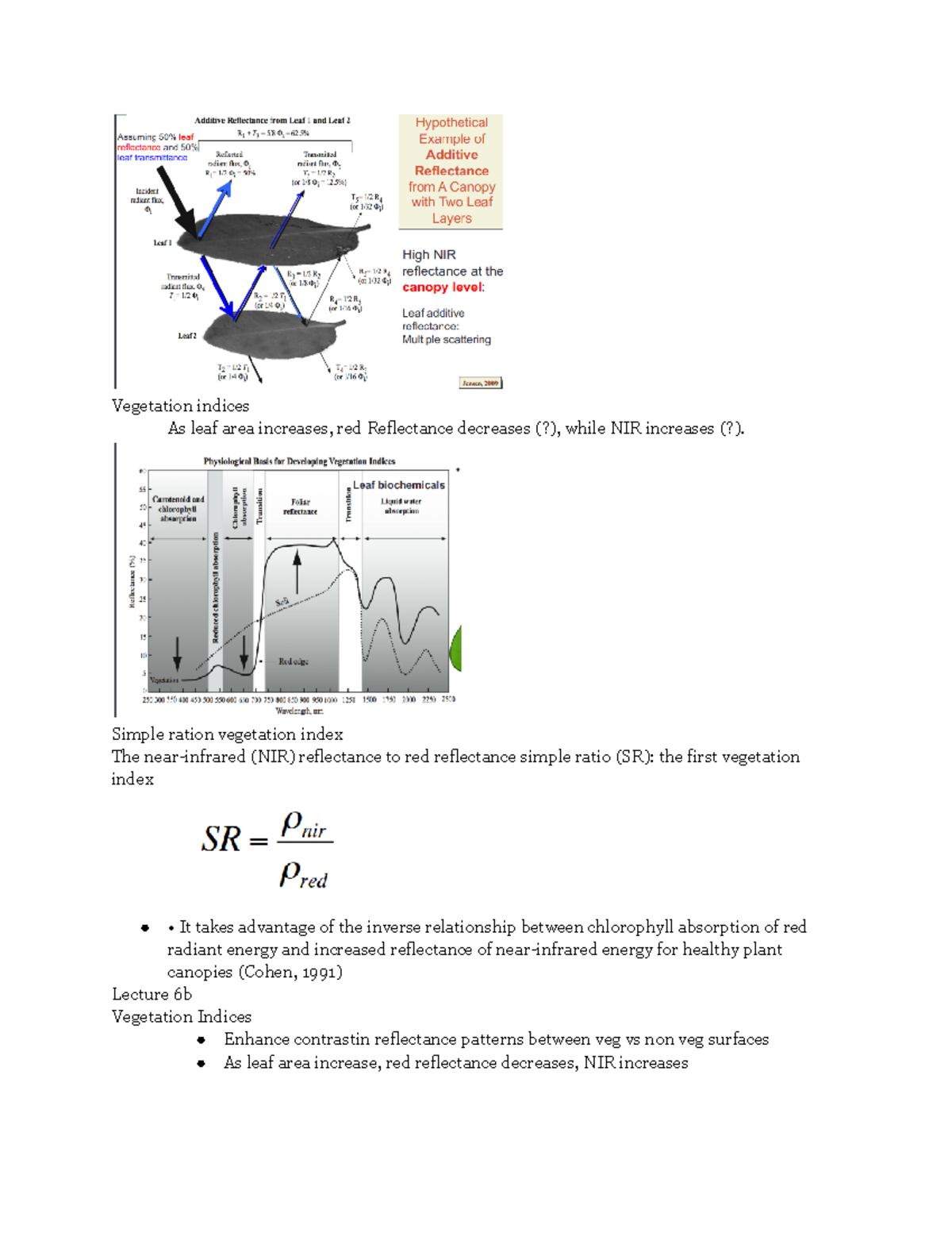 ESM 185 Lecture 9-12 - Vegetation Indices As Leaf Area Increases, Red ...