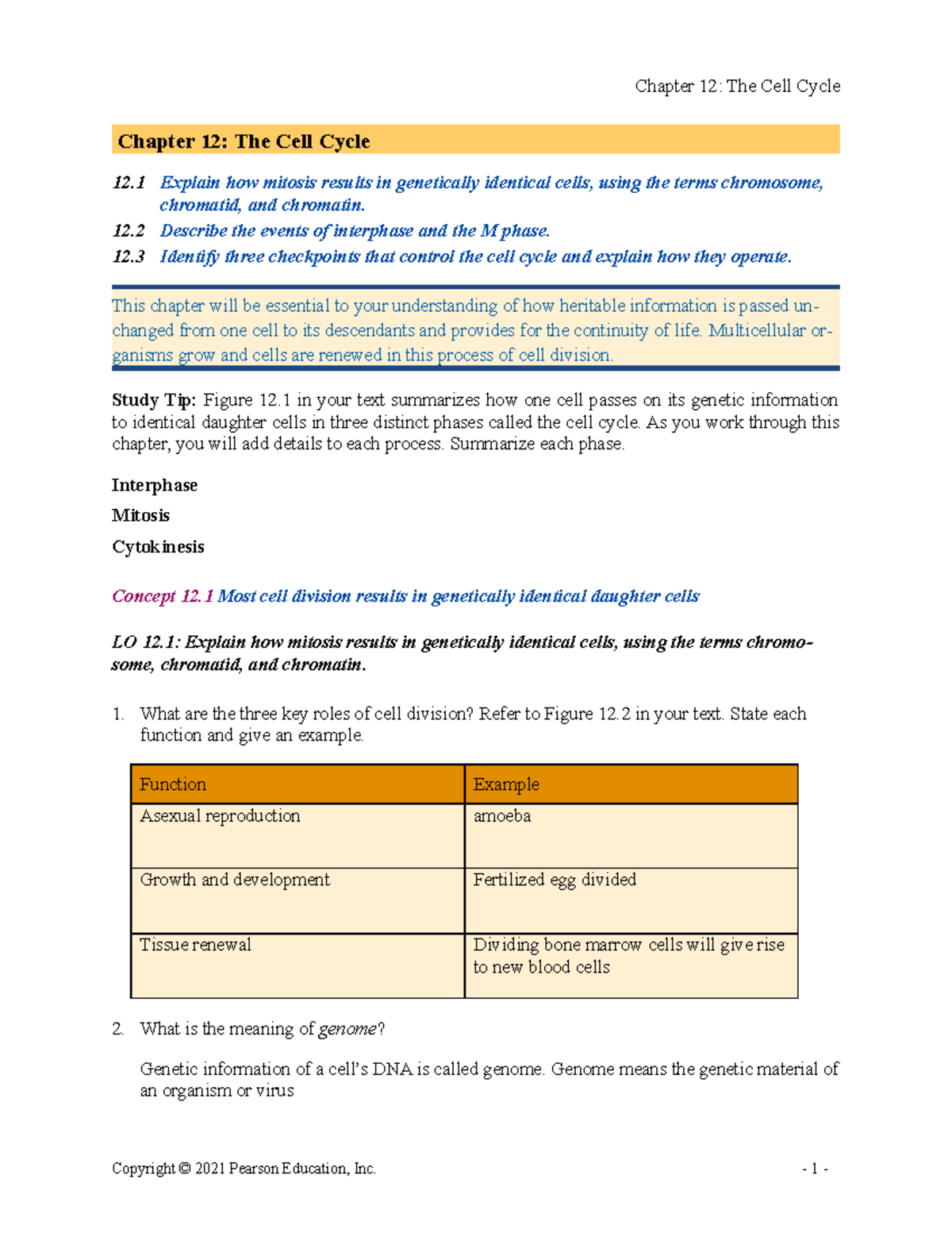 Bio12 ARG 12-1 - Campbell Biology - Chapter 12: The Cell Cycle 12 ...