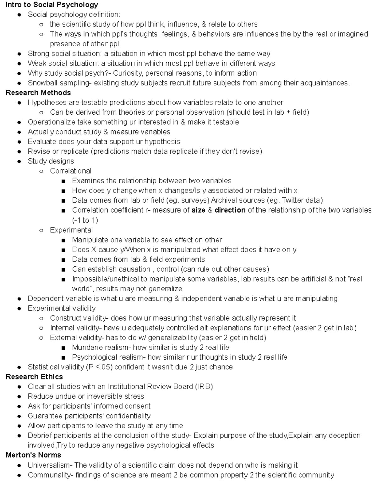 PSCH 312 Exam 1 Study Guide - Intro to Social Psychology Social ...