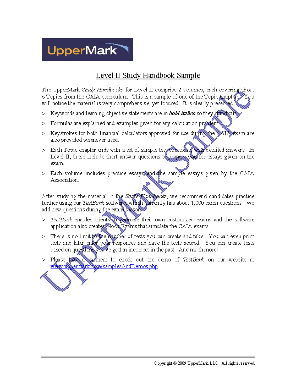 Uppermark LII Sample T3 S09 - Copyright © 2009 UpperMark, LLC. All ...